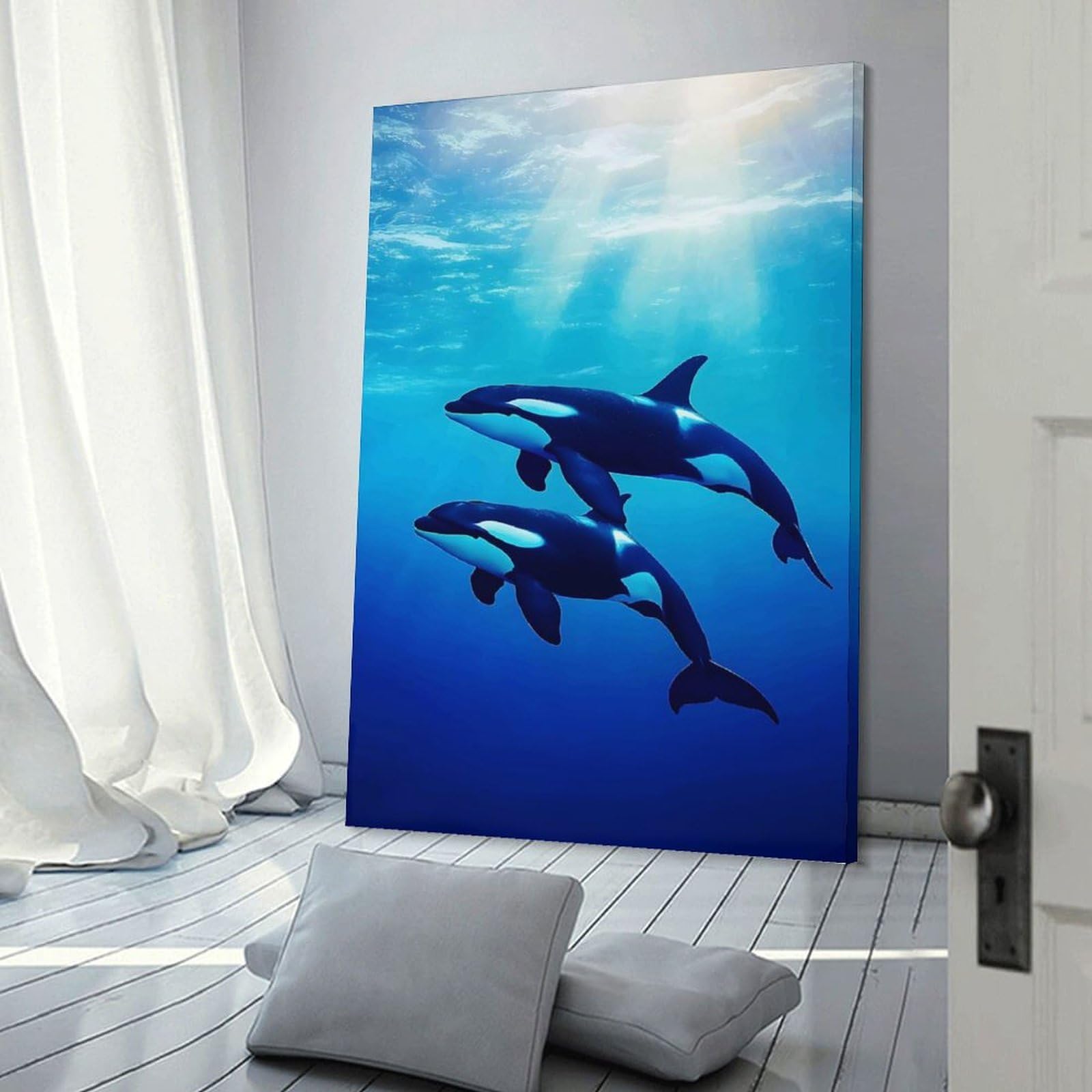 Junmoney Canvas Wall Art Whale Watching Adventure, 24x36inch(60x90cm), for New Homes, Bedrooms Or Workspaces, Canvas Artwork with Gifting Potential
