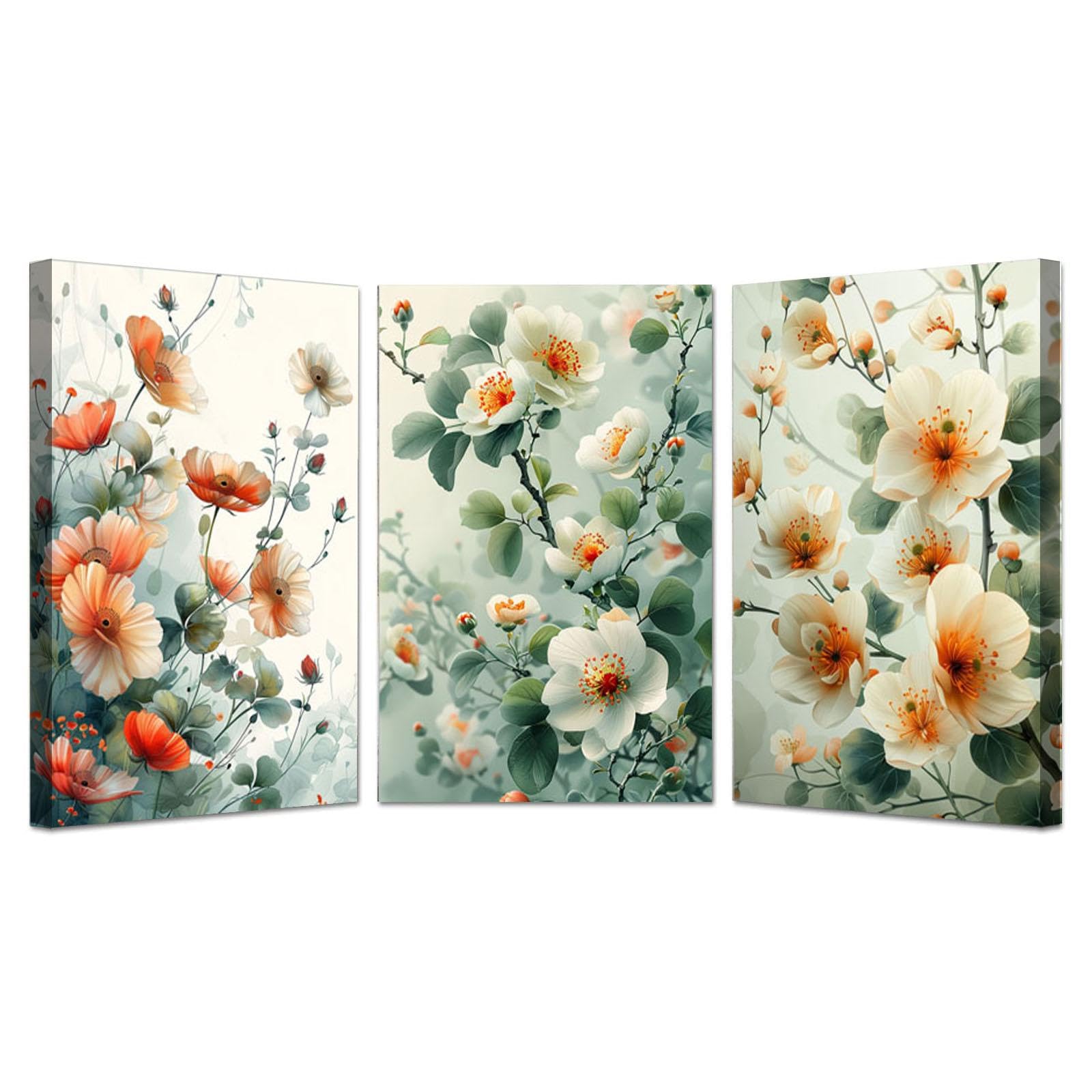 JOSUE 3 Teilig Boho Leinwand Bilder Blätter Blumen Wohnzimmer Dekoration Wandkunst 20x30cmx3 Gerahmt