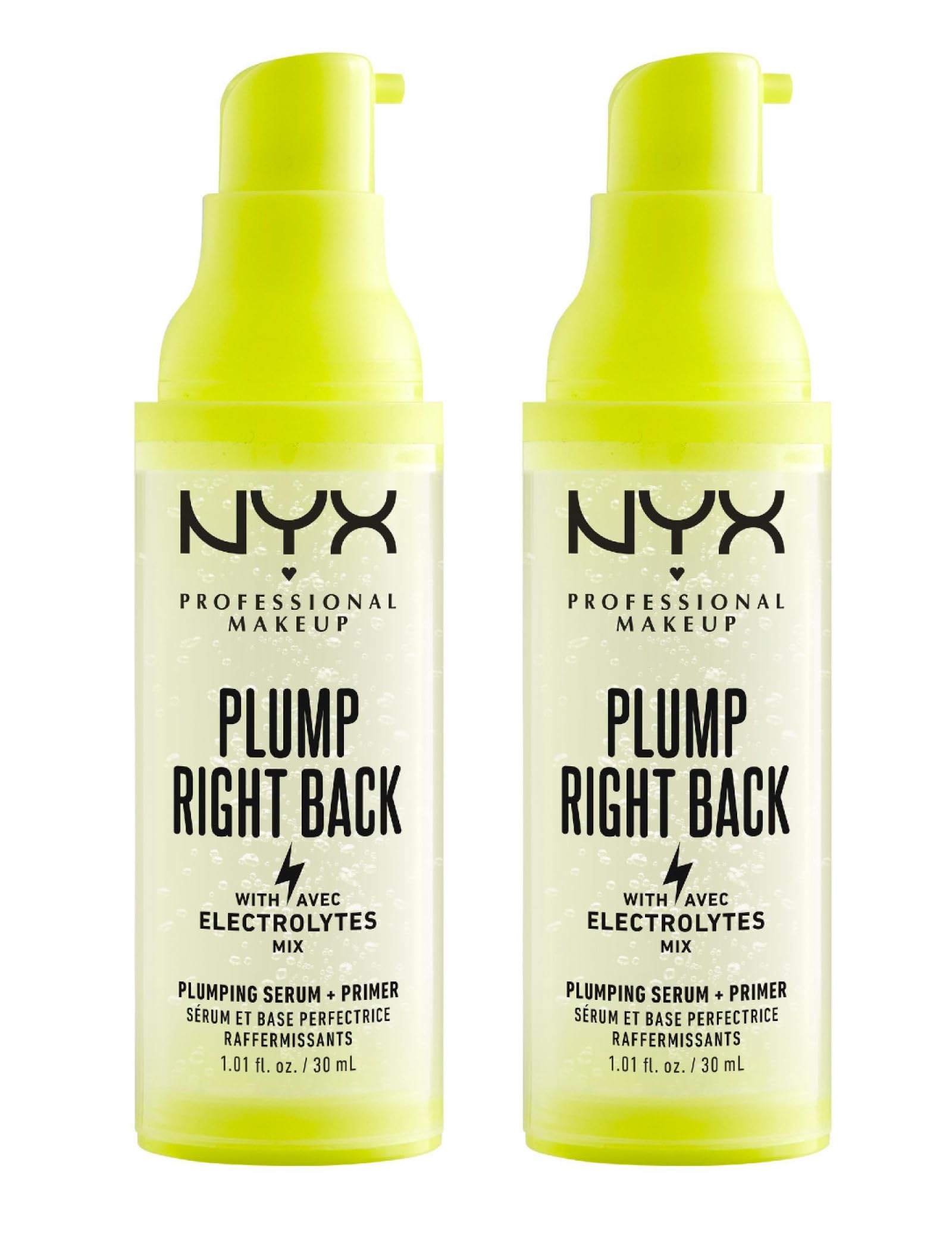 NYX Professional Makeup Plump Right Back Primer e Siero 2in1 Leviga e Uniforma la Pelle Base Trucco Formula Vegana con Elettroliti e Vitamine - 2 Flaconi da 30ml