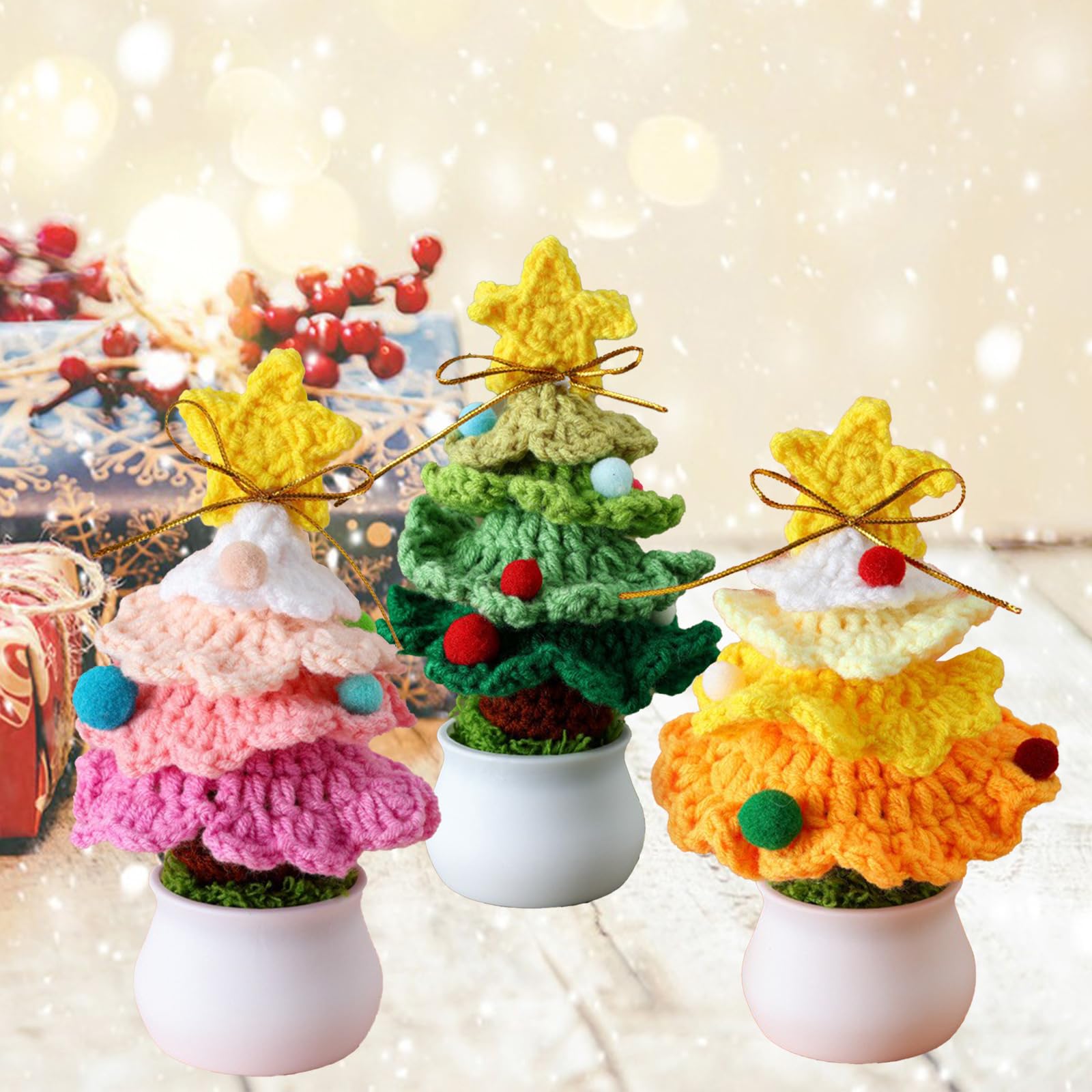 Amazon.co.jp: Marooma ハンドメイド鉢植えかぎ針編みクリスマスツリー