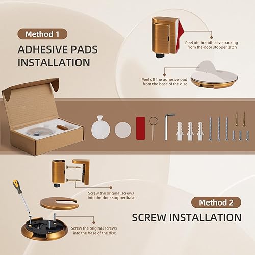 Vista 5 de Windproof Door Stopper Indoor Heavy Duty Floor Door Stop Keep Door Open Mechanical No Drilling Door Stopper with Screws and Adhesive Pads, 1 Pack