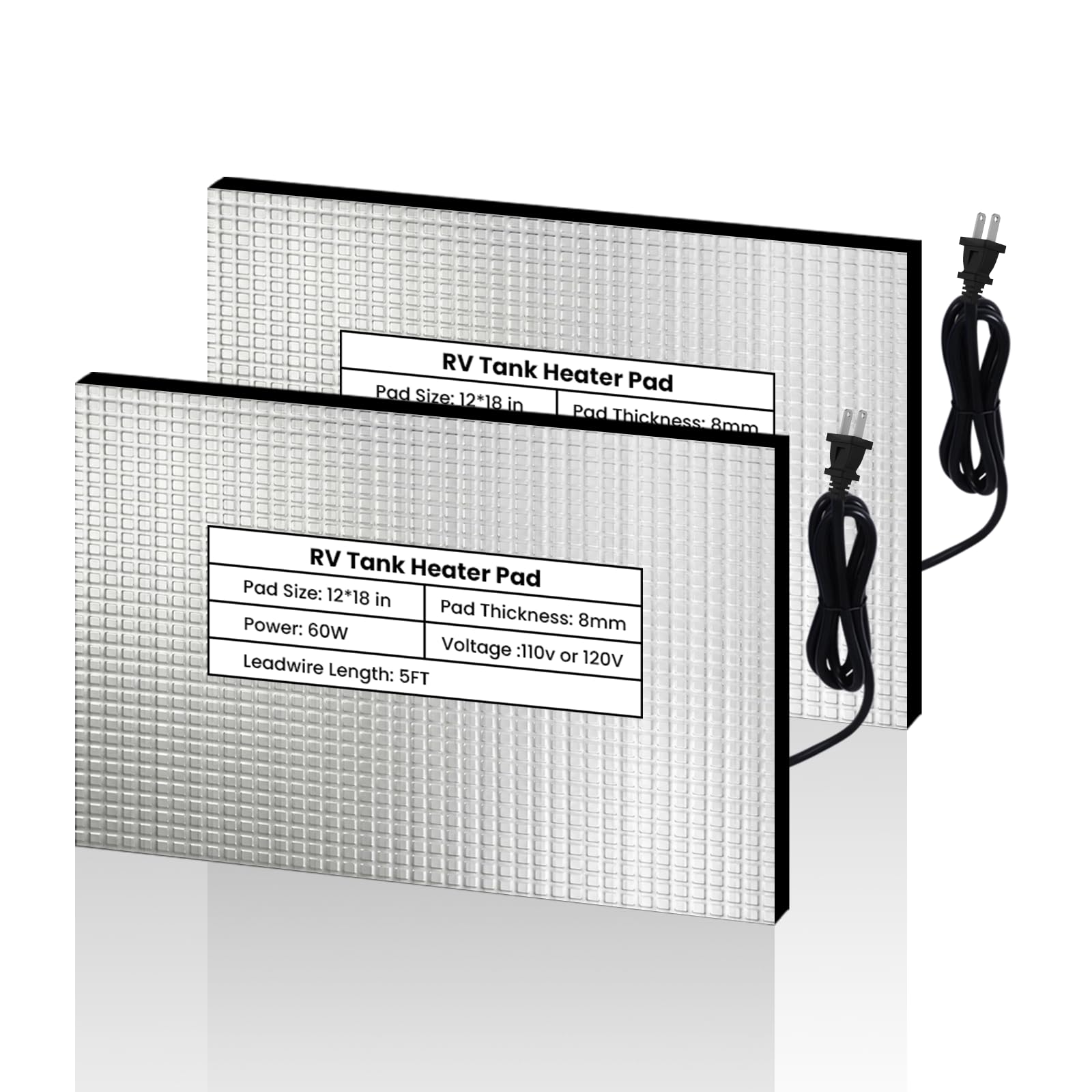 XPORTION 12" x 18" 2PCS RV Tank Heater Pad Kit,110V RV Holding Tank Heater Pad with Thermostat,for 50 Gallons Fresh/Grey/Black Holding Water Tanks