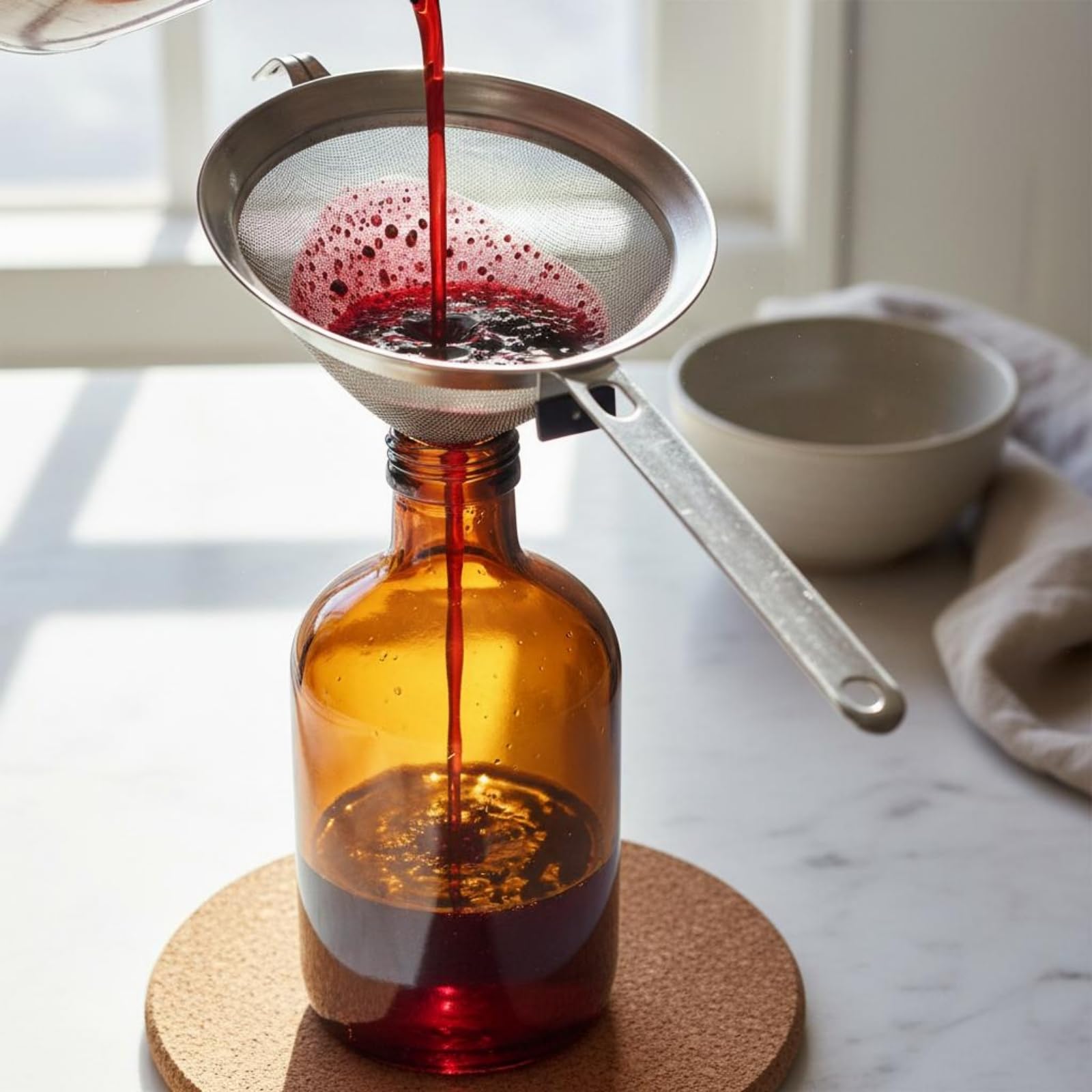 Colcolo Imbuto da Cucina in Acciaio Inossidabile Dotato di Rete Filtrante Integrata E Manico Allungato Ideale per Versare Succhi Senza Impurità Adatto per Cucina Catering, 20cm