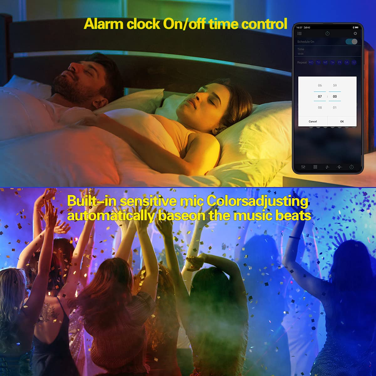 Nastro Led Blutooth Striscia Led 5050 RGB Luce Led Dimmerabile con Telecomando Nastro Autoadesivo Ghirlanda Luminosa Controllata da APP Smartphone Sincronizzare con Battita Musica (15M)