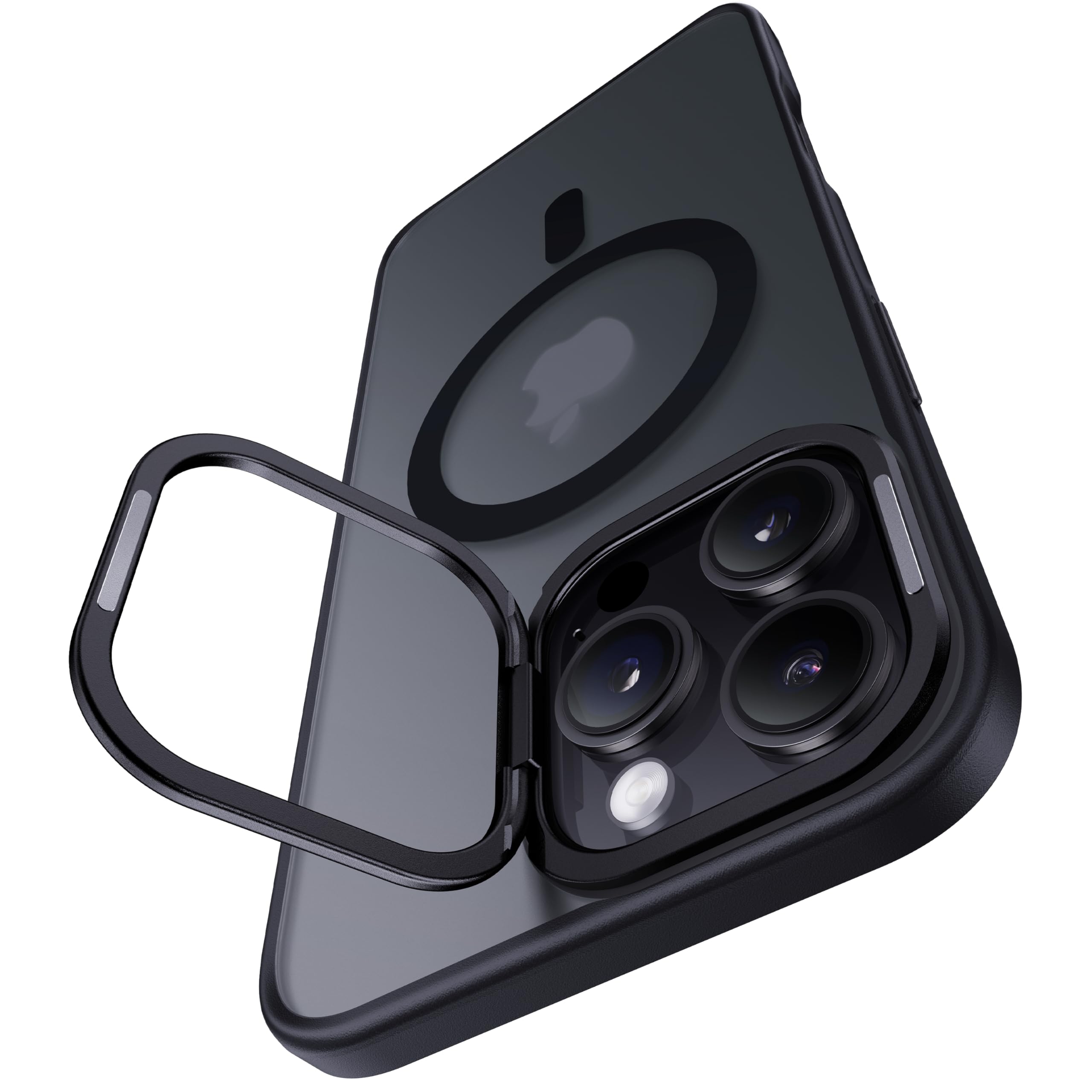 CASEKOO Slimmest Case with Stash Stand & MagSafe for iPhone 15 Pro Max, Military Grade Shockproof Protective Phone Case, Translucent Matte Thin Cover for iPhone 15 Pro Max Case 6.7", Phantom Black