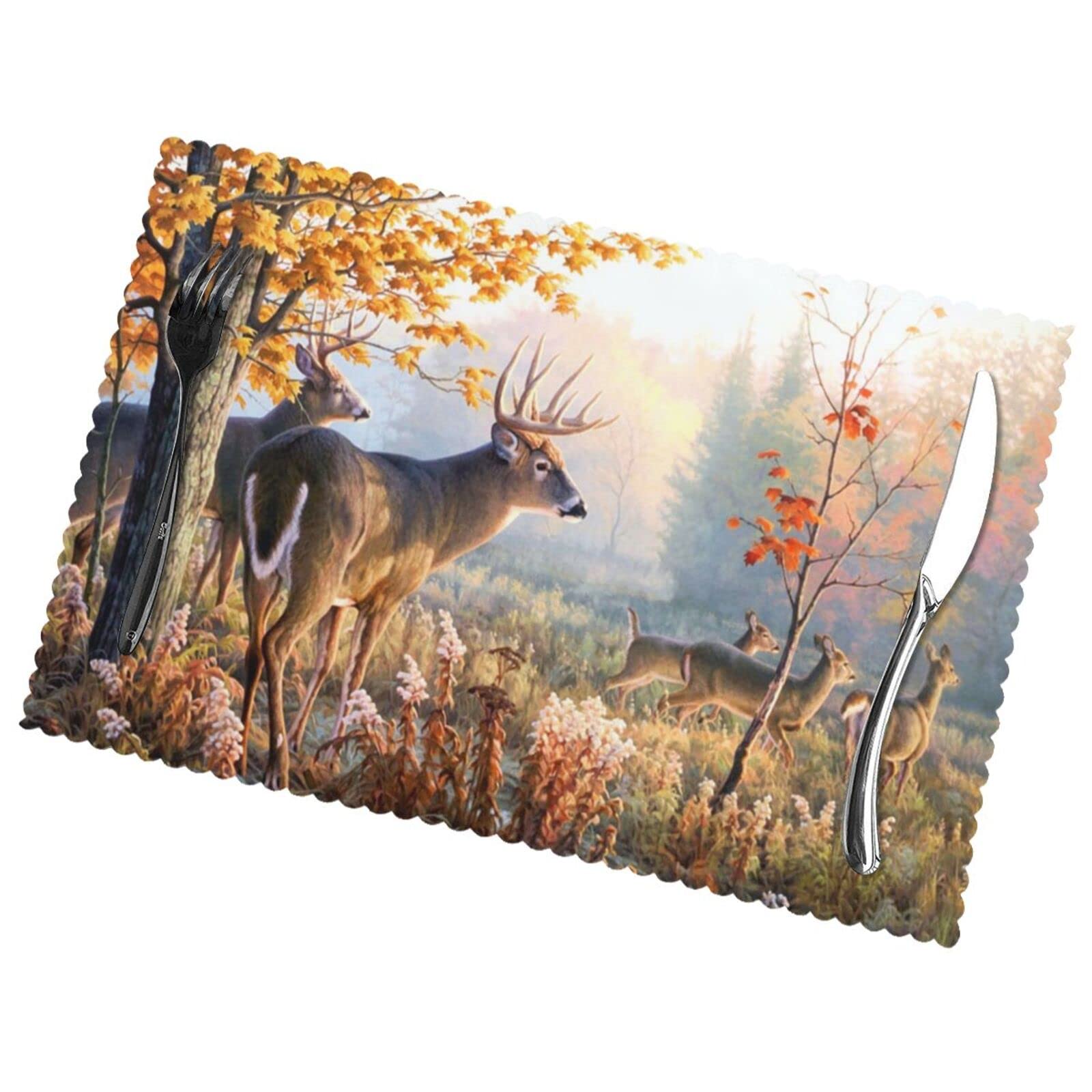 Deer Wildlife Art Placemats Set Of 6 Home Dining Gifts Non-Slip Table Mats Heat Resistant Table Placemats 45x30 Cm