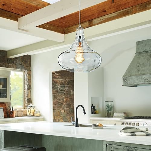 Miniatura 7 de KOKAiZeeKi Lámpara Colgante de Vidrio Vintage de Granja con Pantalla Martillada Soplada a Mano - Cable Colgante Ajustable para Isla de Cocina,