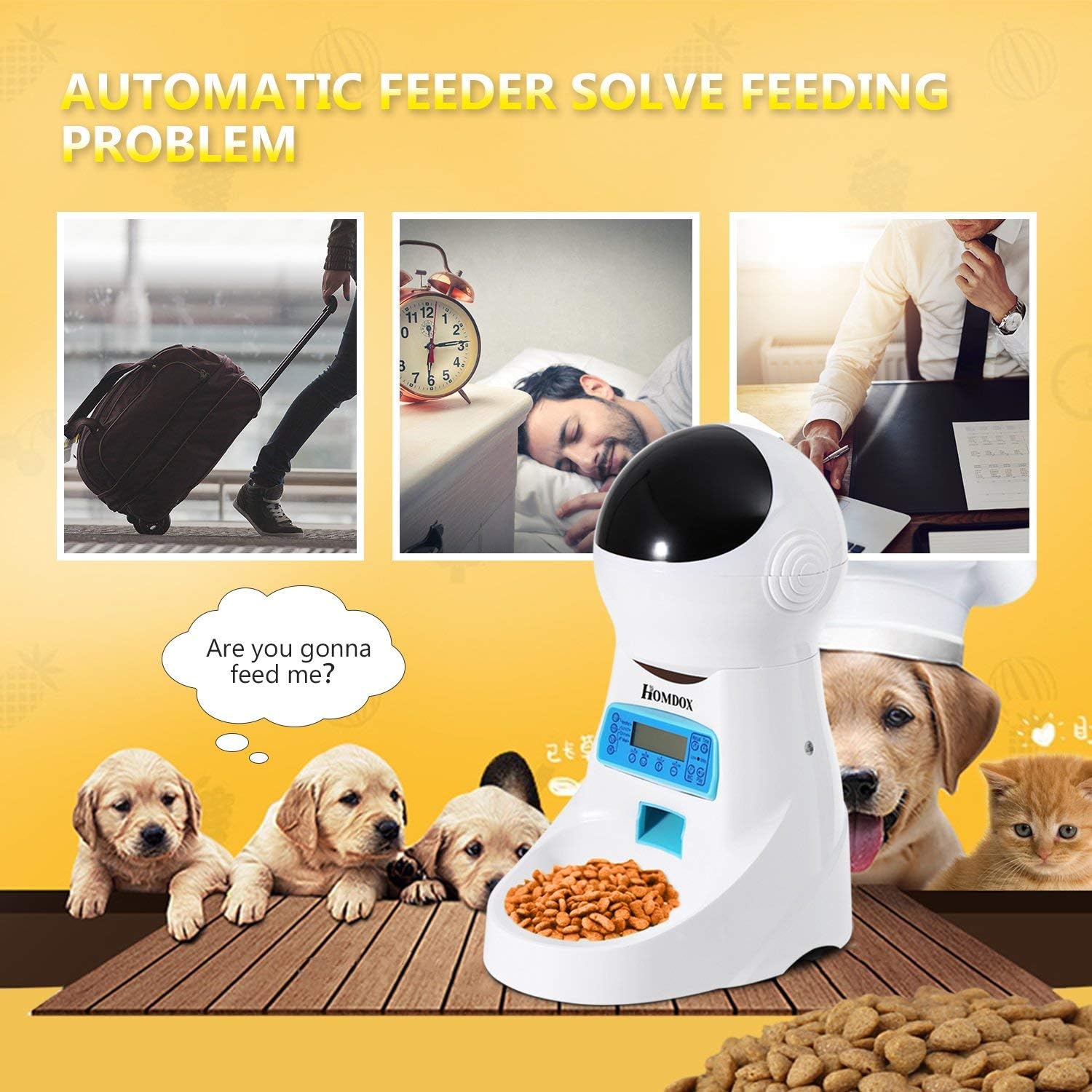 Homdox Automatic Pet Feeder with Voice Recorder and Timer 4 Meal for Cat Dog