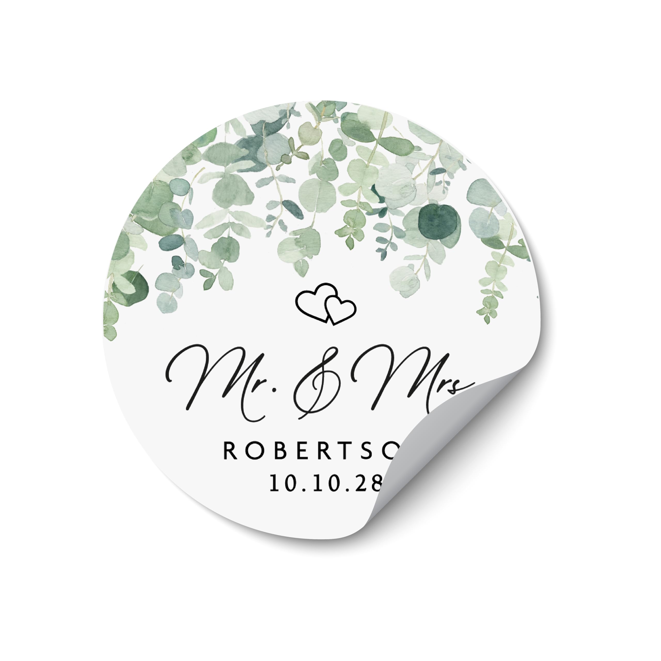 Personalised Mr & Mrs Wedding Stickers Elegant Favour Labels, Clear Envelope Seals, Custom Wedding Thank You Stickers, Round Wedding Stickers for Favours, Gifts & Invitations - WC14