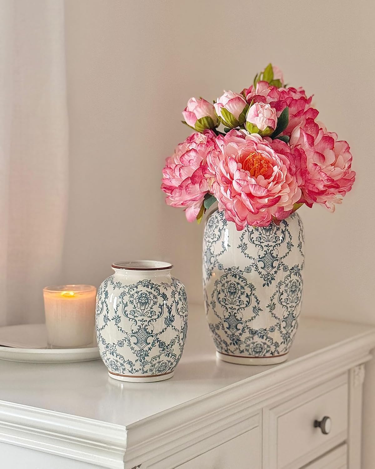 Vintage Chinoiserie Ceramic Vase, Porcelain Decorative Flower Vase for Centerpiece Living Room Table Shelf, Retro Country Decor - Image 5