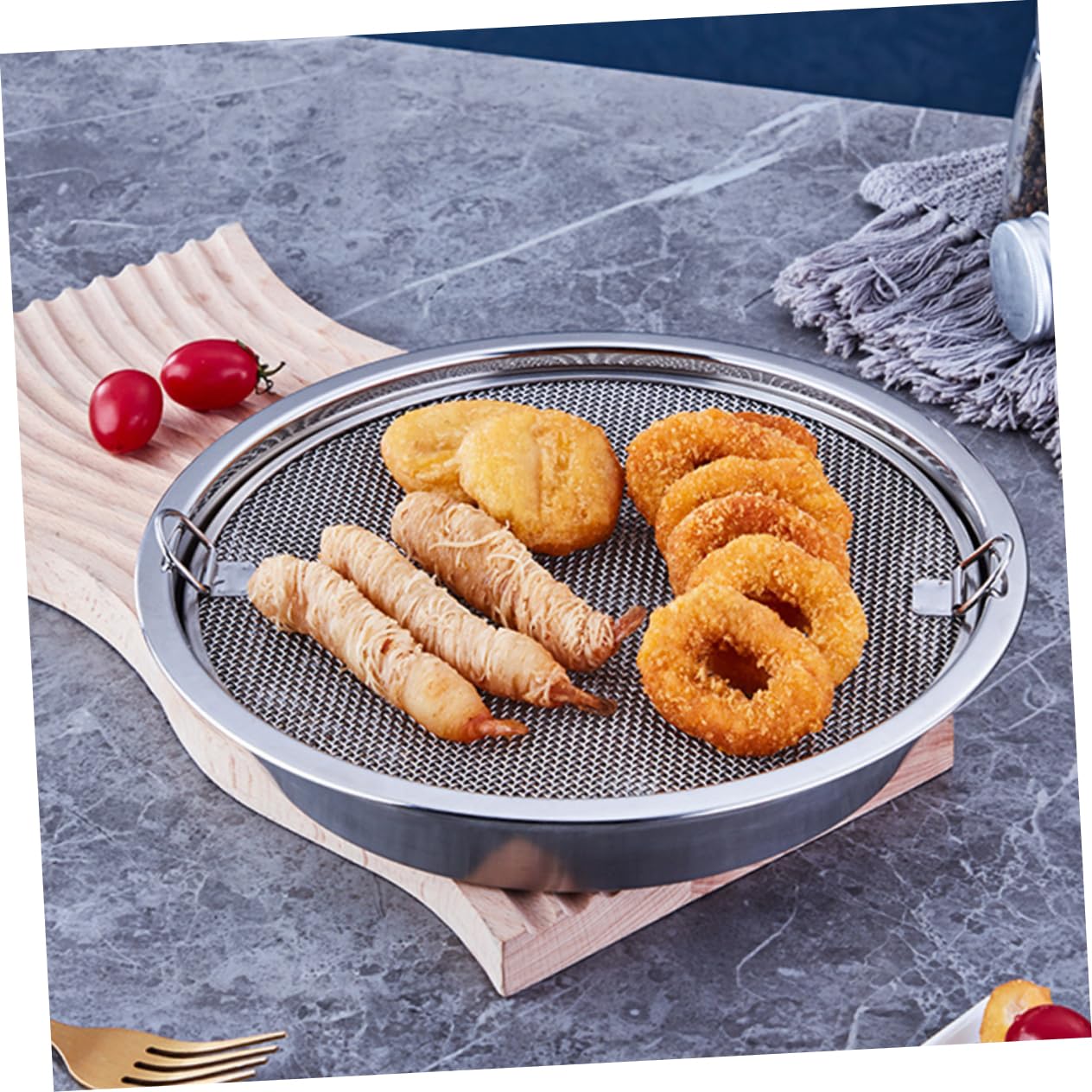 Rejilla De Drenaje De Aceite De Acero Inoxidable 10.43X10.43 Pulgadas Con Bandeja Escurridor Cocina Para Frutas Verduras Fritos