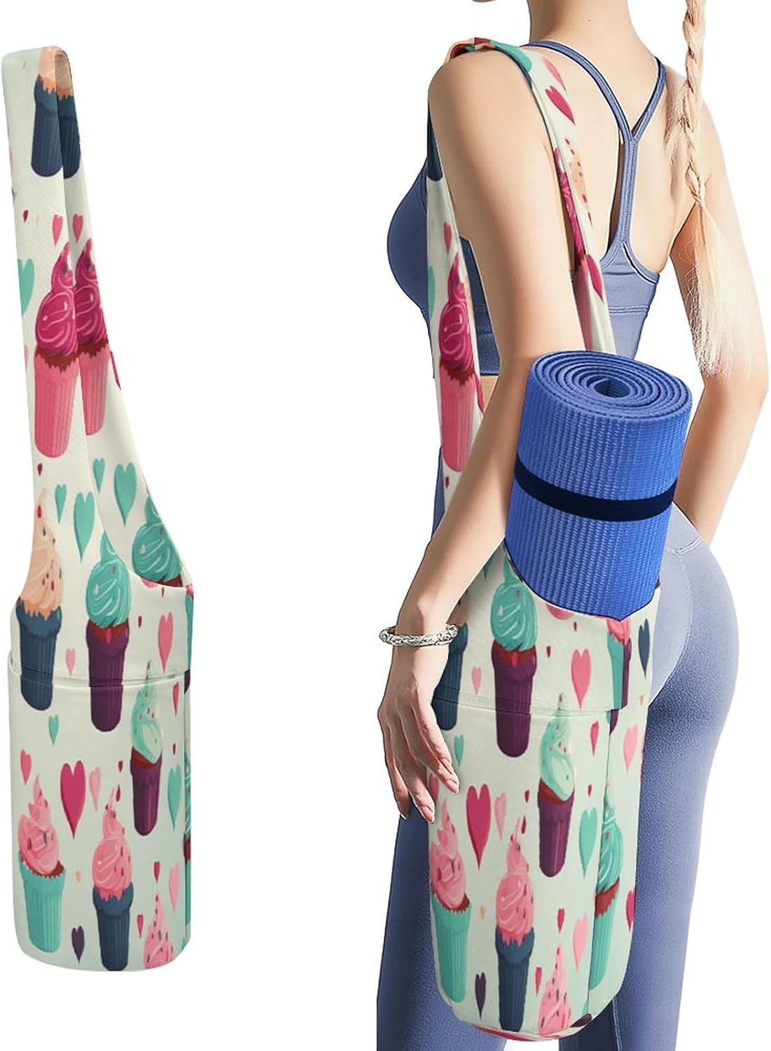 Yoga Mat Bags for Women Cupcake Candy Hearts Sweet Yoga Mat Storage Bag Exercise Yoga Mat Carrier Bag for Most Yoga Mats to Gym Class Beach Park Travel