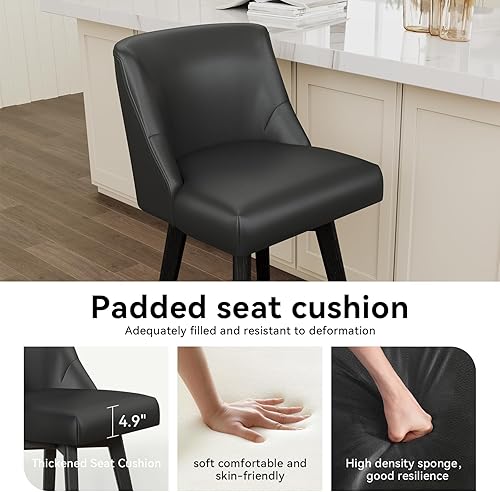 Miniatura 4 de Juego de 2 taburetes de bar giratorios de altura de mostrador, taburetes de bar de 26 pulgadas con reposapiés, taburetes de bar tapizados de piel