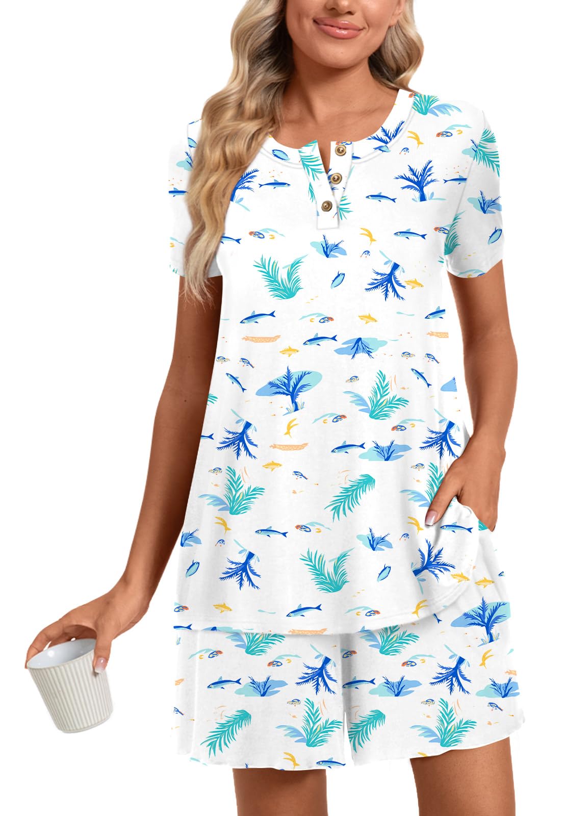 syoss Women's Pajama Sets Short Sleeve Sleepwear Soft Comfy Pj Lounge Sets