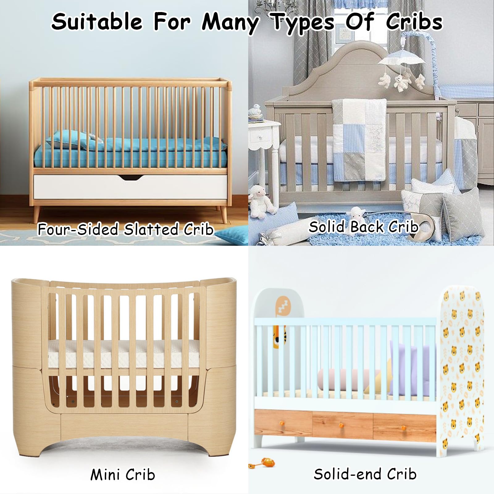 2 Pièces Tours de Lit Bébé Cabane,4 Côtés Tour de Lit Respirant Doublure en Maille 3D Anti-Flux d'air,Réglable,Amovible - 340cmx30cm + 160cmx30cm