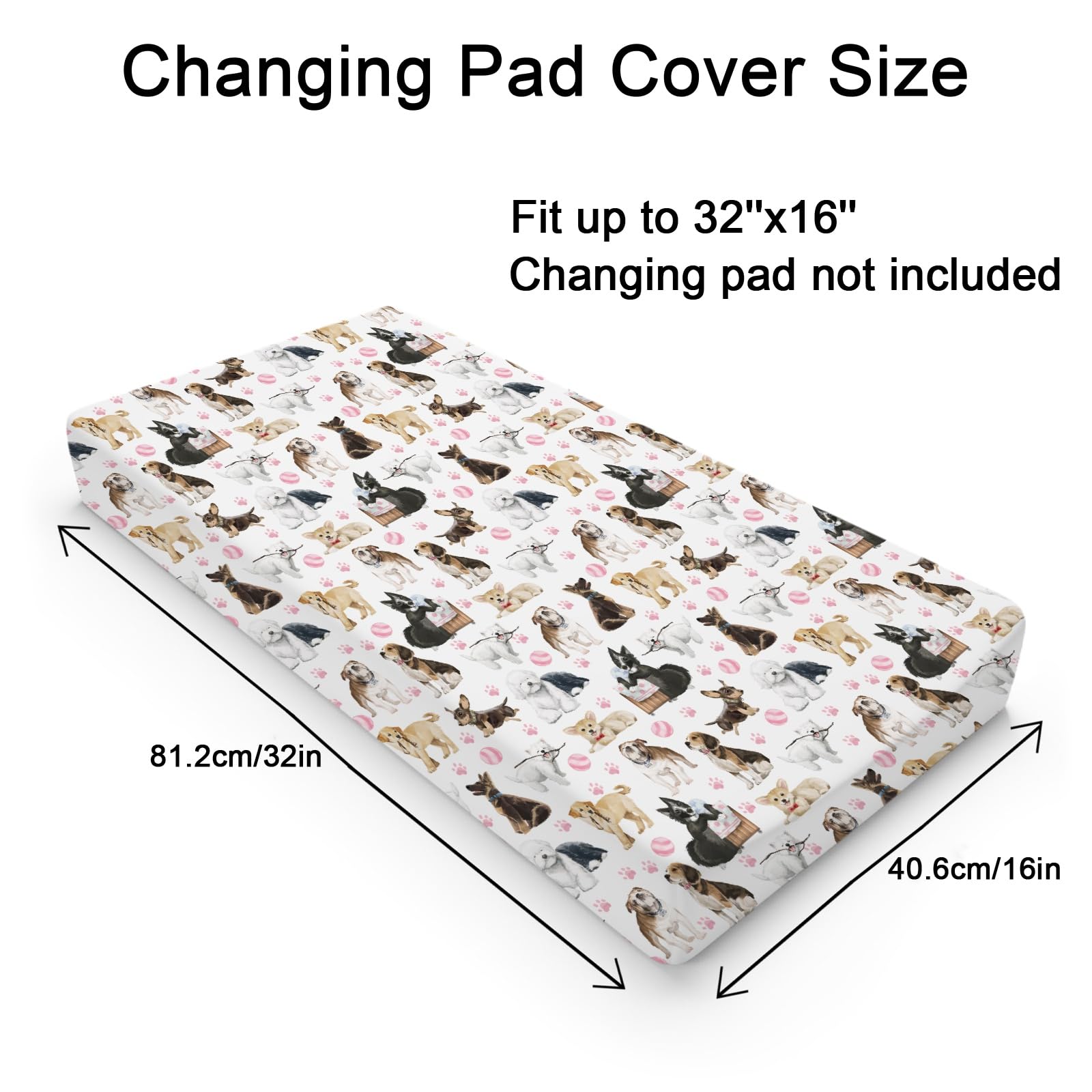 Cute Dogs Baby Changing Table Pad Covers for Boy Girl 32''x16'' Funny Dogs Paws Pink Fitted Diaper Change Table Pad Mats Dogs Lovers Gift Comfort Soft Breathable Nursery Cradle & Bassinet Sheets
