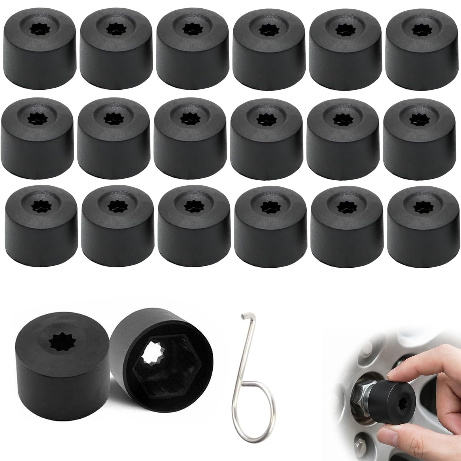 Copribulloni Auto Universali Neri 17mm 20 Pezzi con Strumento di Rimozione