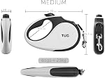 TUG 360° Enceinte de chien rétractable sans angle pour Jusqu'à 25 kg Chiens 5 m Ruban en nylon fort/Ribbon, frein à main unique, pause, verrouillage (moyenne, blanche)
