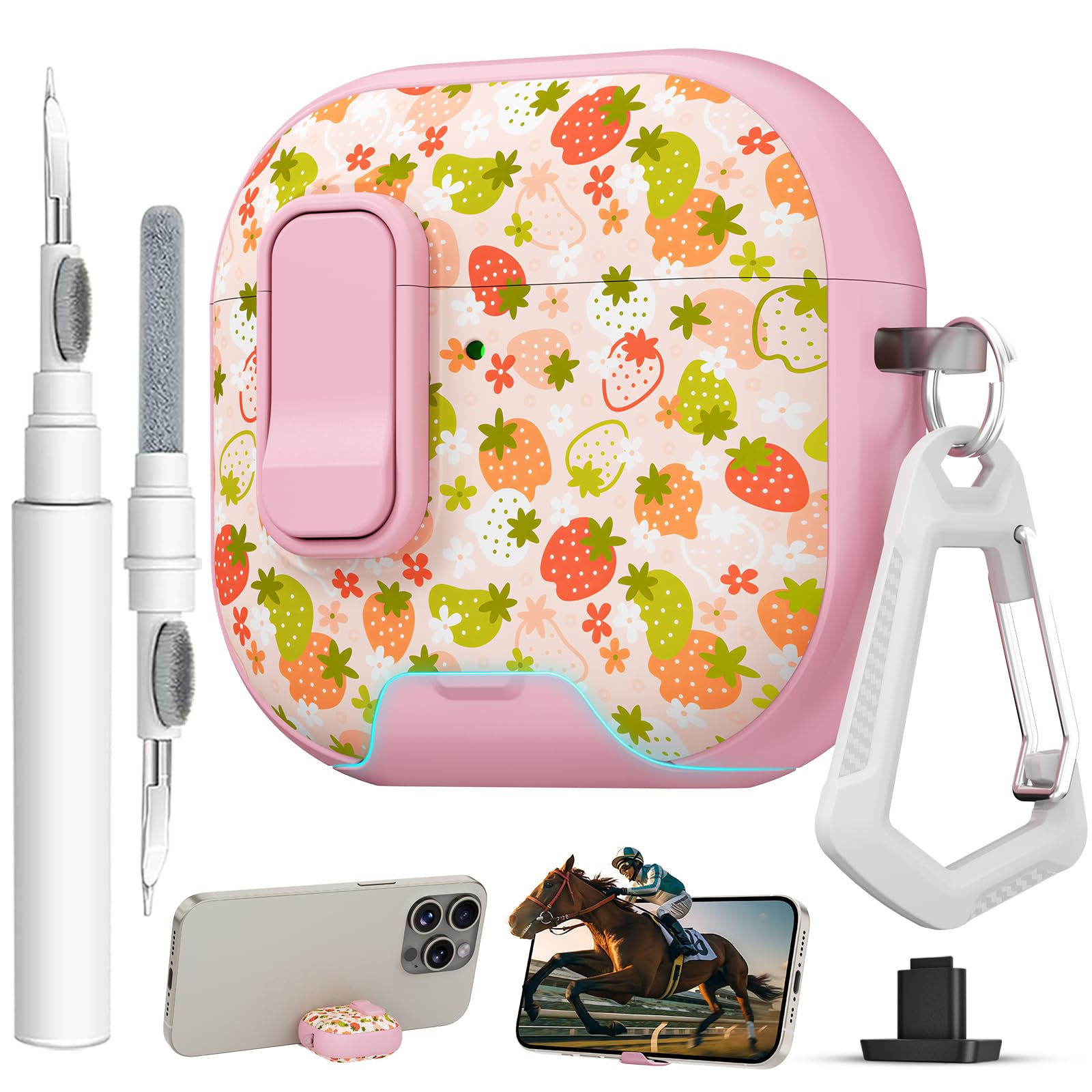 for AirPods 4 Case with Safty Lock &amp; Phone Stand,Cute Floral Pattern Style