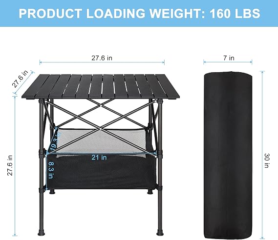 BTY Camping Table Portable Camping Tables That Fold Up Lightweight Foldable Aluminum with Storage and Carrying Bag for Backyard, BBQ, Party, Patio, Picnic