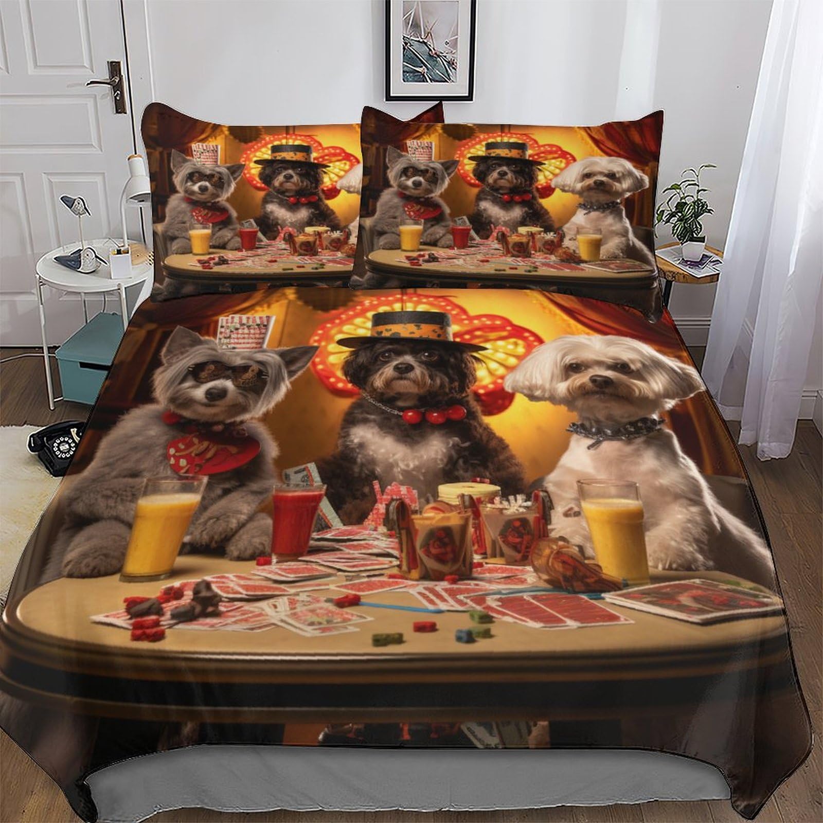 Housse de couette chien 200x200 cm avec 2 taies d'oreiller