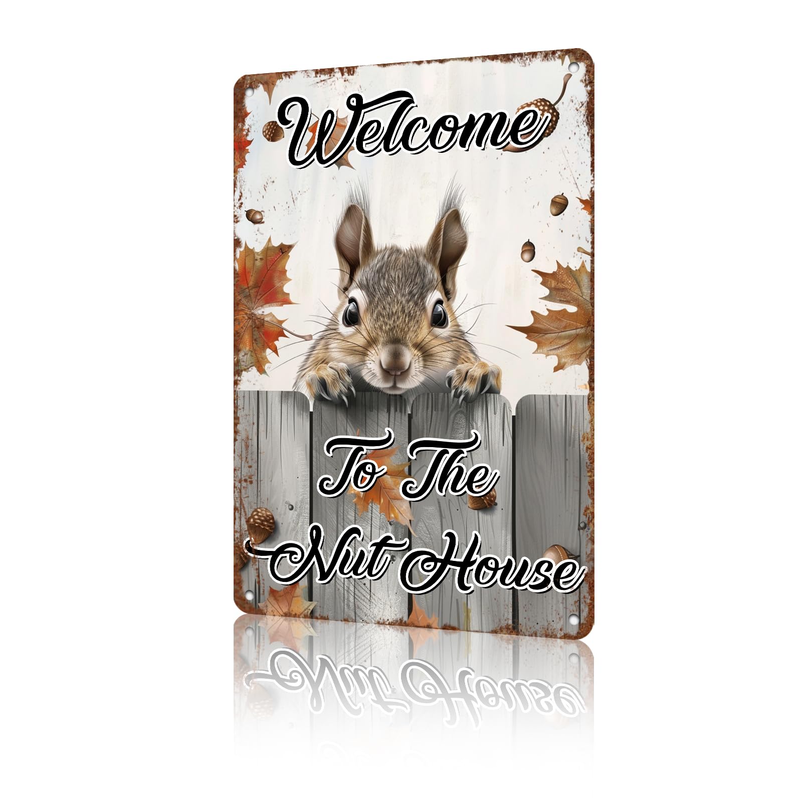 Anceky Welcome To The Nut House Squirrel Tin Sign Funny Metal Sign Wall Decor for Backyard Home Living Room Garden Cafe Indoor 12×8 Inch