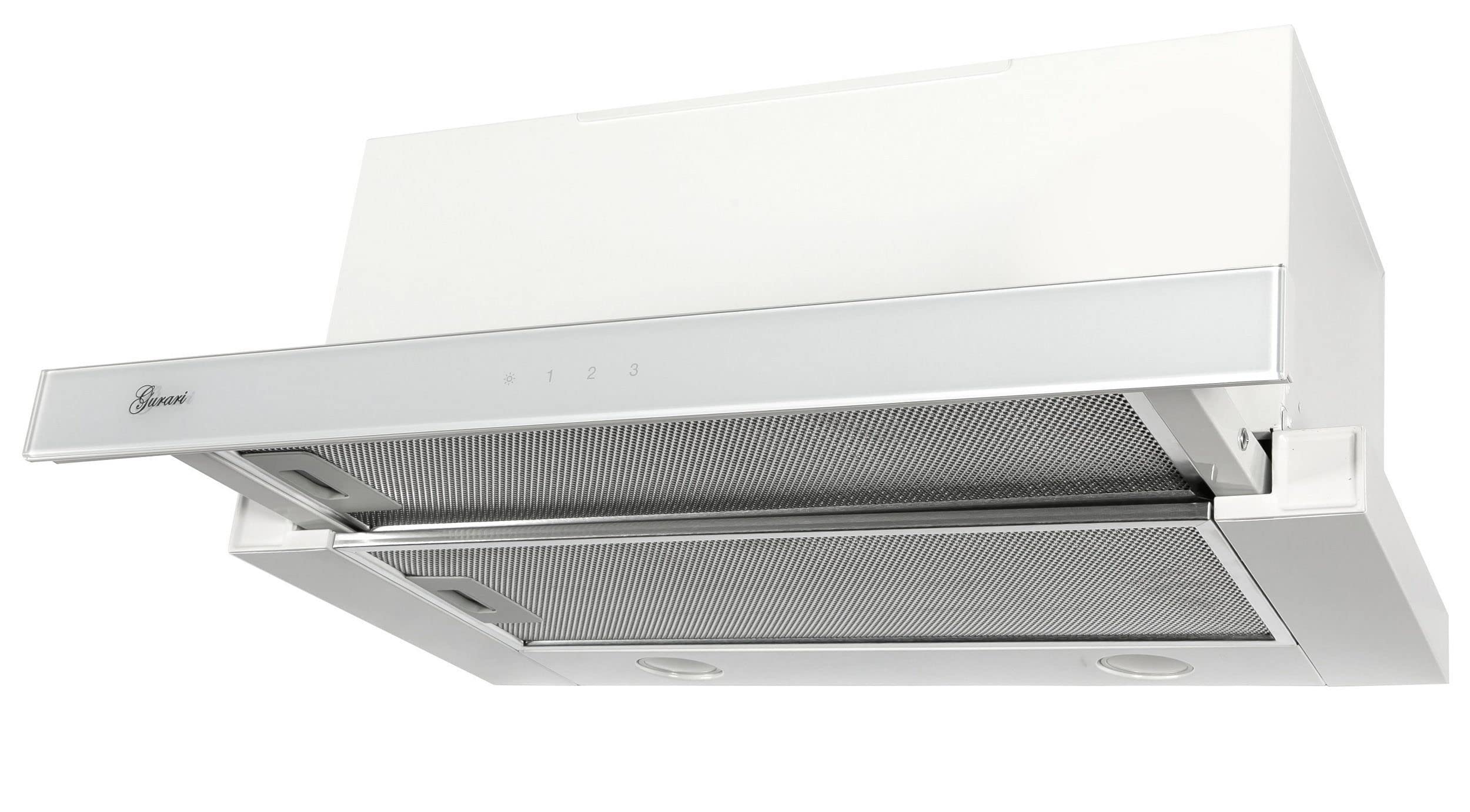 GURARI Flachschirmhaube GCH B 117 WH PRIME + Kohlefilter, Einbau Dunstabzugshaube 60 cm, Weiß, Weiß Glas, 1000m³/h,Sehr Saugstark, 3 Stufen, Abzugshaube, Ablufthaube, Umlufthaube