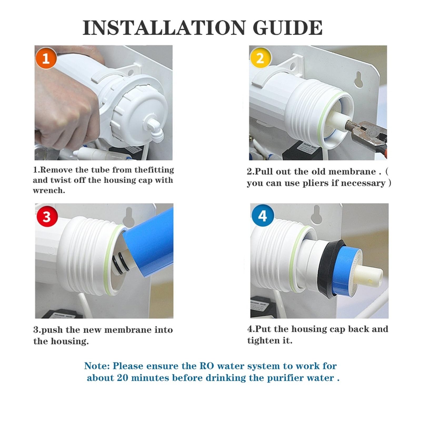 Membrana de ósmosis inversa de 75 GPD/100 GPD, repuesto de filtro de membrana RO for purificador de agua potable (1812-75/2012-100) Debajo del fregadero