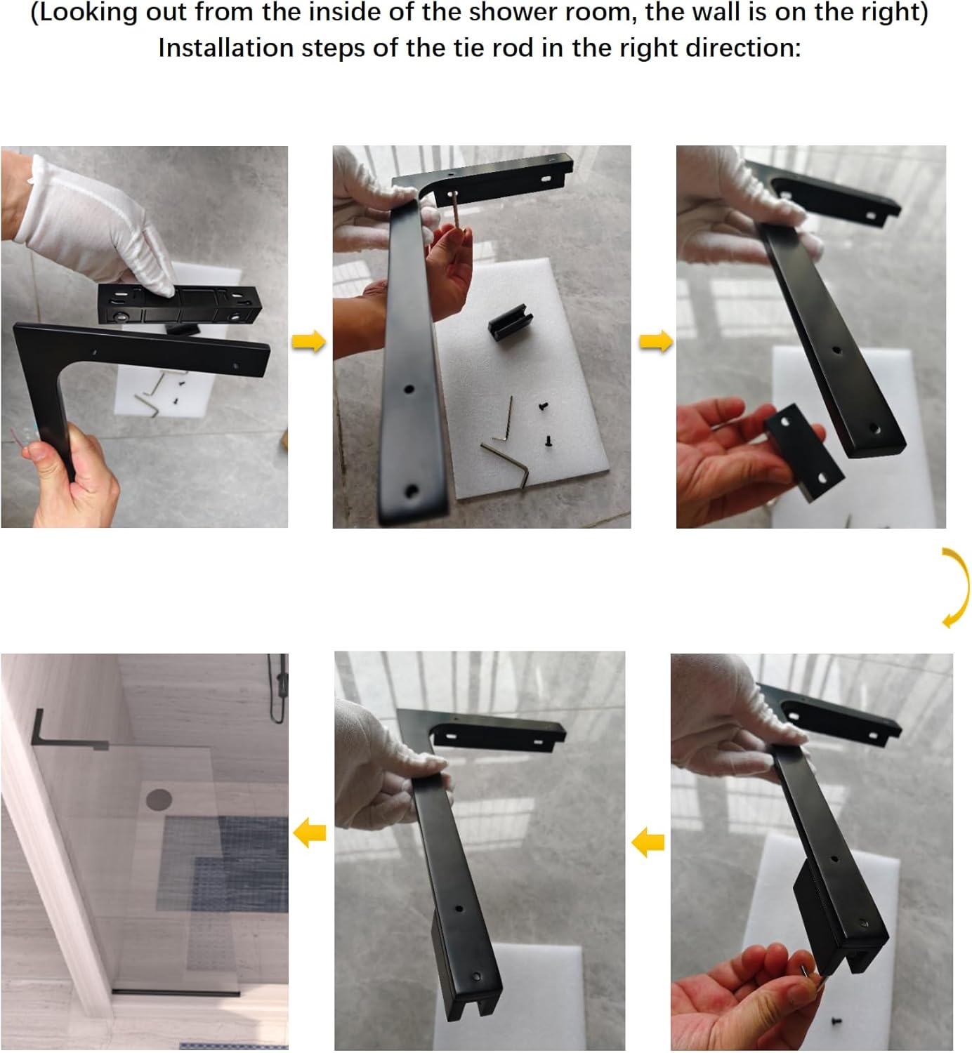 Shower Glass Support Bar, Both Sides Available, Frameless Bathroom Glass Clamp L Shape Panel Bracket, No Drill，Fixed Shower Panel to Wall (BRUSE)