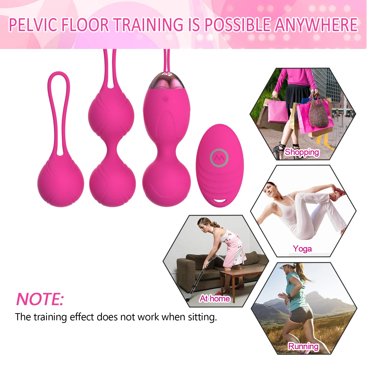 Boules de Geisha - avec 3 Kegel Balls en Silicone Kit d'entraînement pour Renforcer & Tonifier Les Muscles Pelviens (Pink)