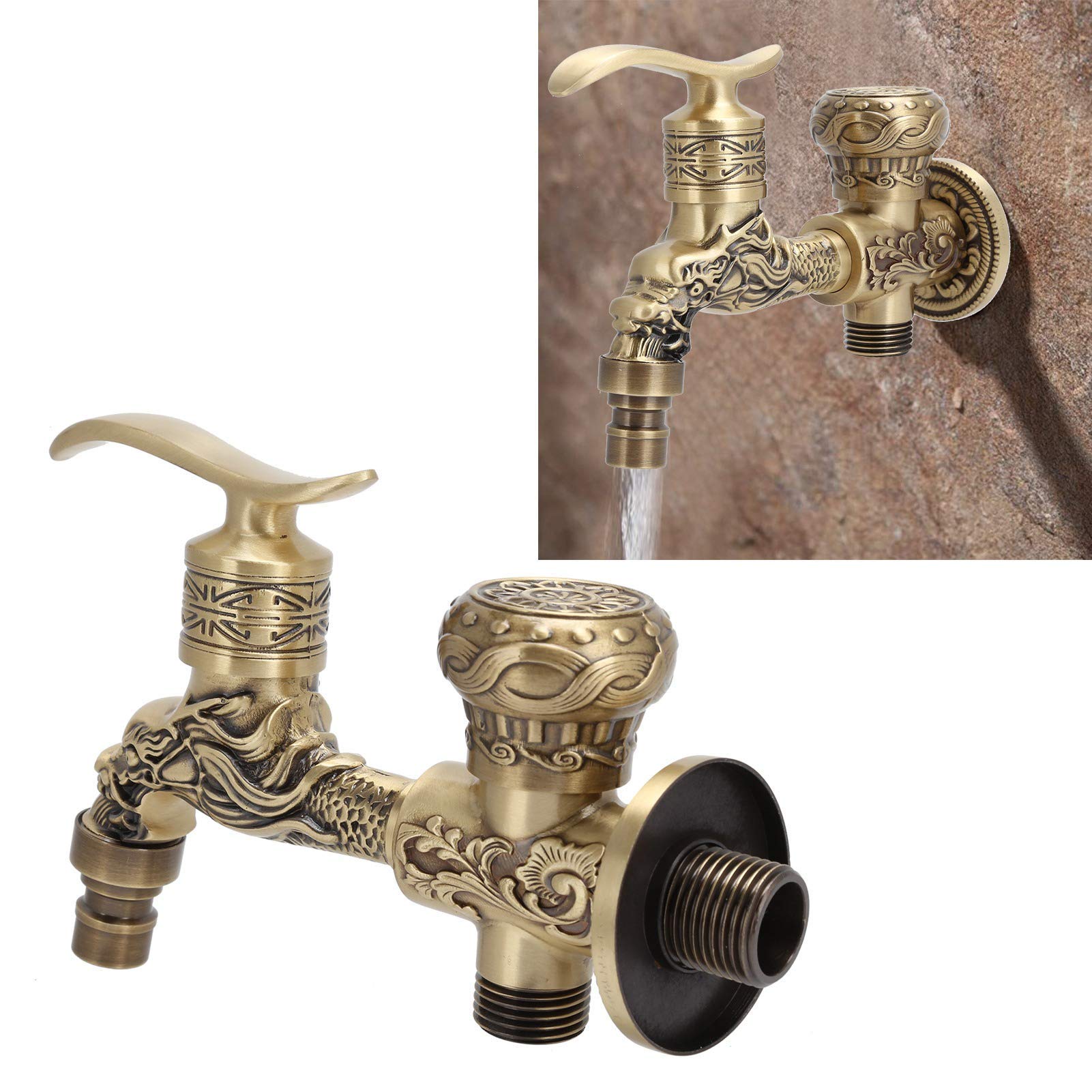 3 rubinetti da giardino vintage, 1/2", in ottone, lungo