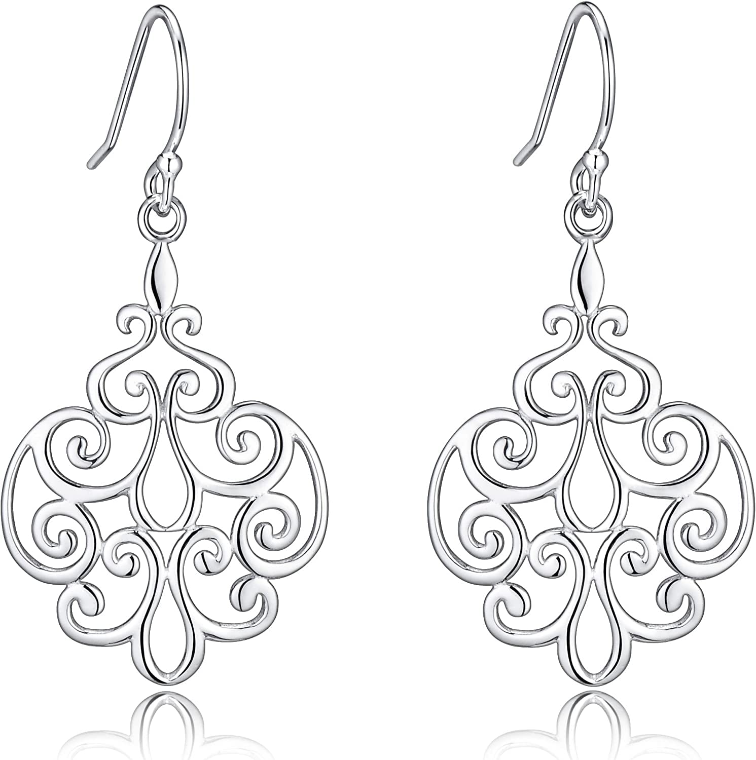 Ganga JewellsTearDrop Sterling Silver Flower Filigree Dangle Drop Earrings For Women By Ganga Jewells