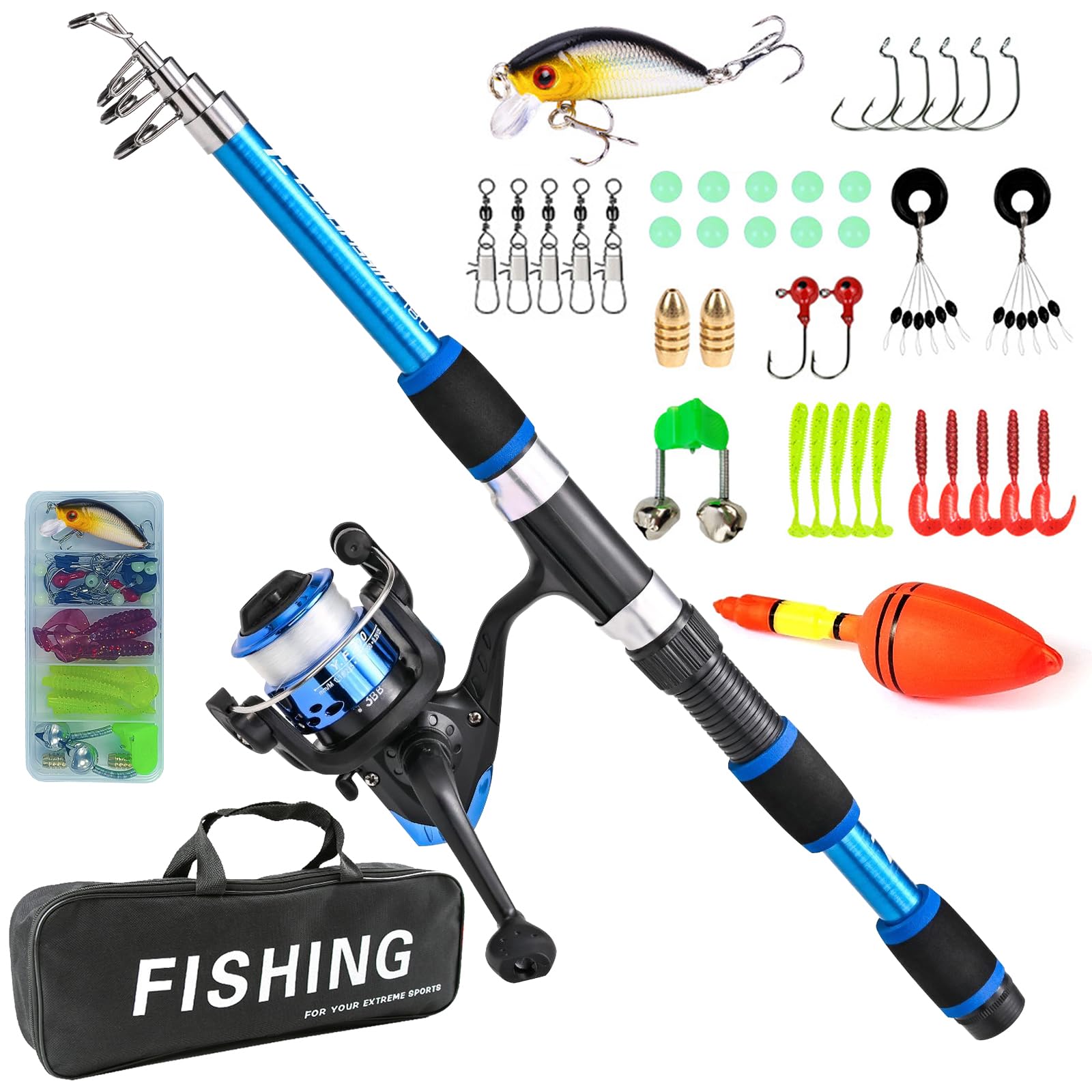 Kit de Pêche Enfant 1,8 M Télescopique avec Moulinet et Leurres