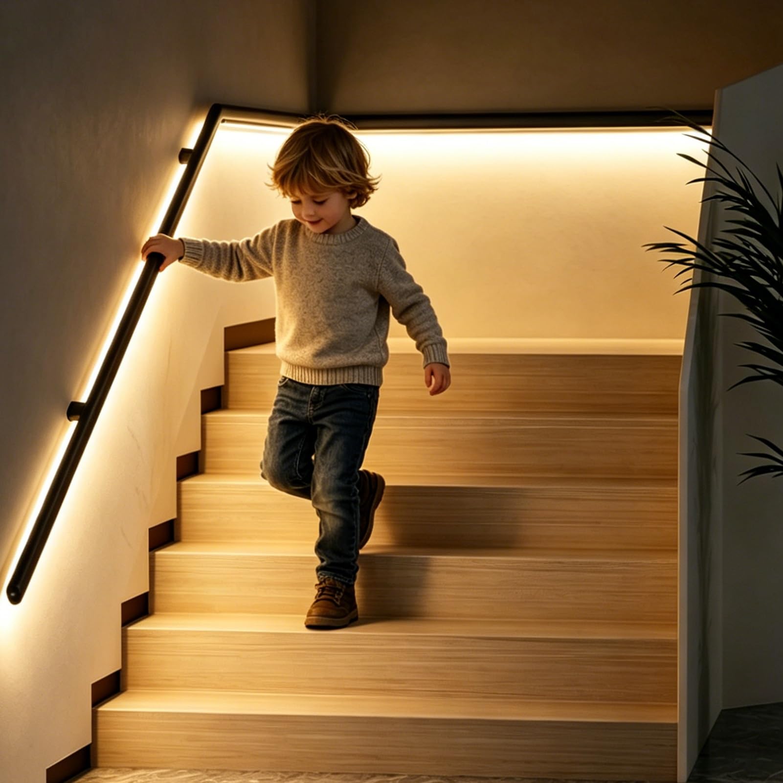 Motion Sensor Indoor Stair Handrail, Illuminated Staircase Handrails with 4000K Brightness, Non-Slip Heavy Duty Banister Railing for Kids(Left Bottom,110cm/43.3in)