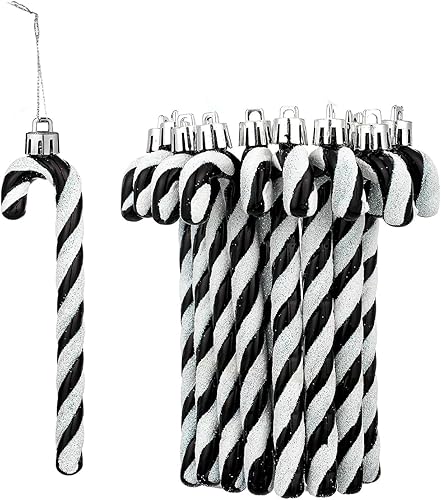 HERZWILD 12 piezas de bastón de caramelo con purpurina para decoración de árbol de Navidad de plástico de bastón de caramelo para árbol de Navidad,