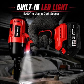 AOBEN Cordless Impact Wrench 1/2 Inch, Power Impact Gun Kit, Max 600N. M/450Ft-lbs High Torque Electric Impact Driver for Car RV Tire, 4.0Ah Battery, Charger, 6 Sockets & Storage Tool Case