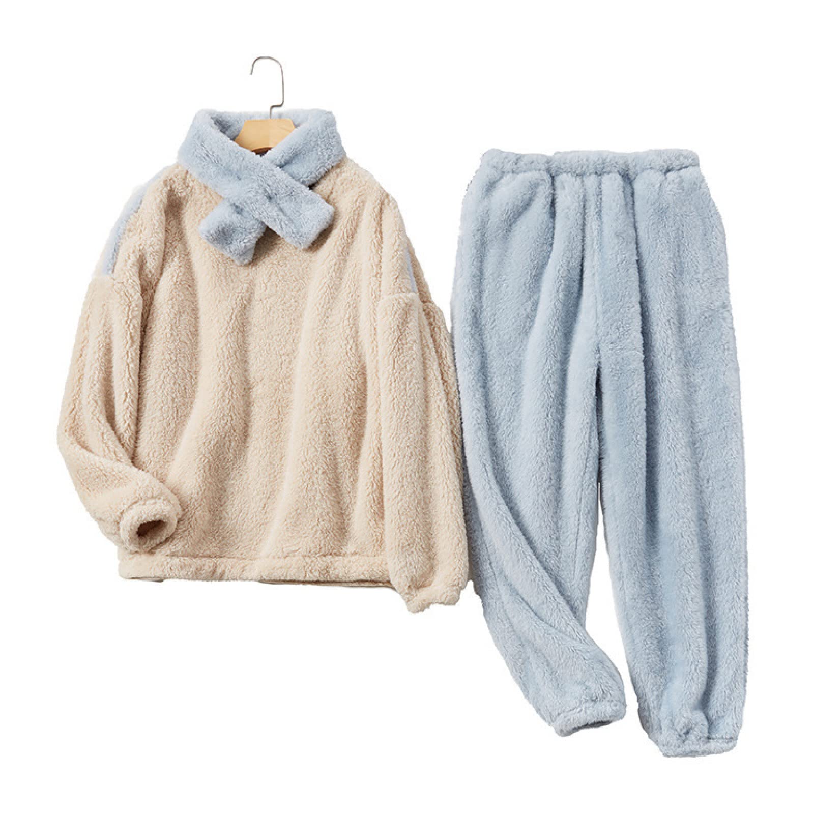 Conjunto De Dos Piezas De Pijama De Terciopelo De Algodón Cómodo para Niñas, Más Traje Grueso De Terciopelo, Cálido Y Se Puede Usar como Ropa para El Hogar,Azul Claro,XL