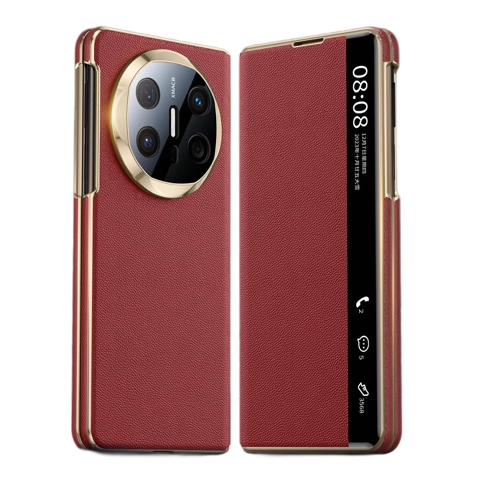Etui do Huawei Mate X6, przezroczyste okno wizji skórzane etui z klapką pełna ochrona etui odporne na wstrząsy, czerwony, matowy X6