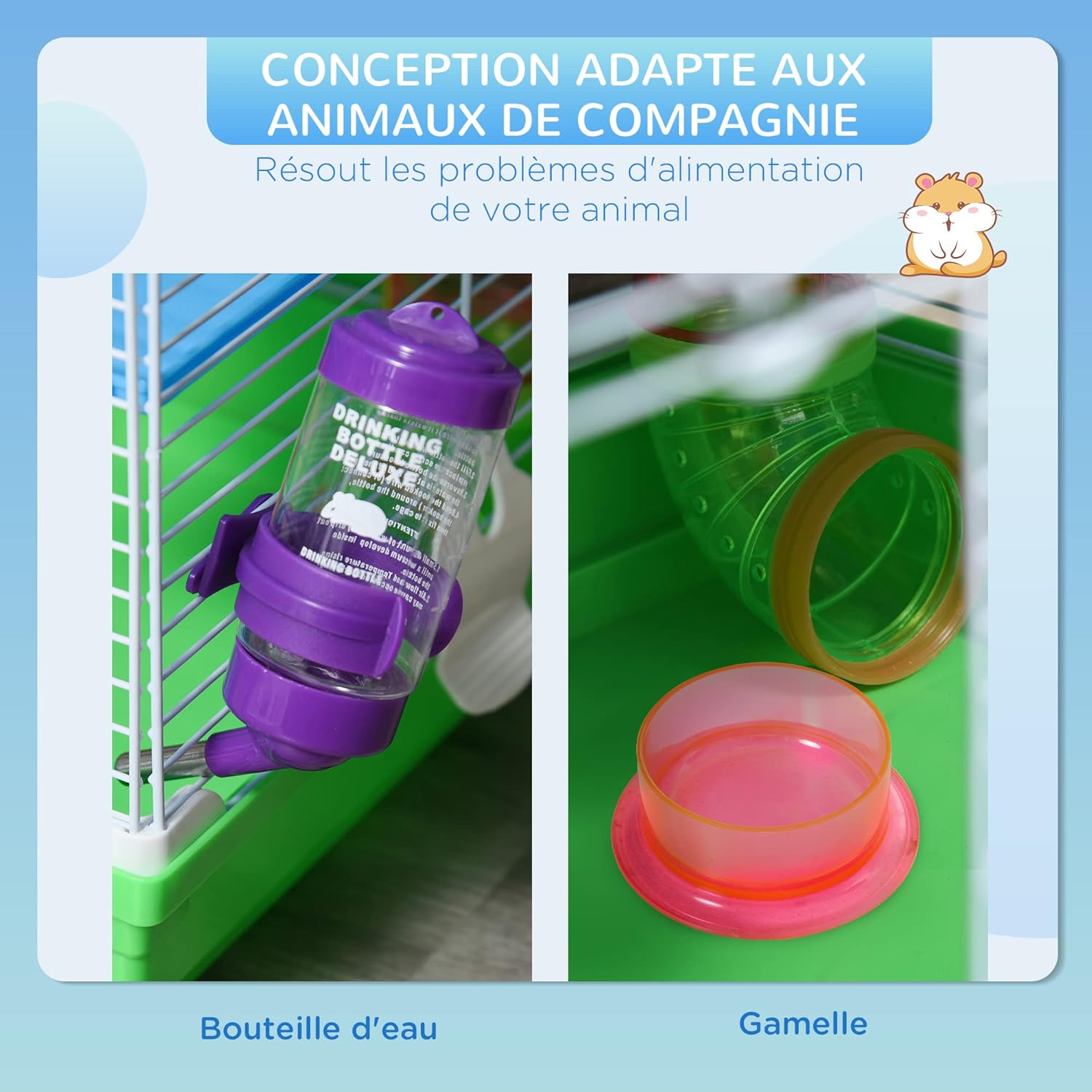 PawHut Hamster Cage with water bottle and food bowl