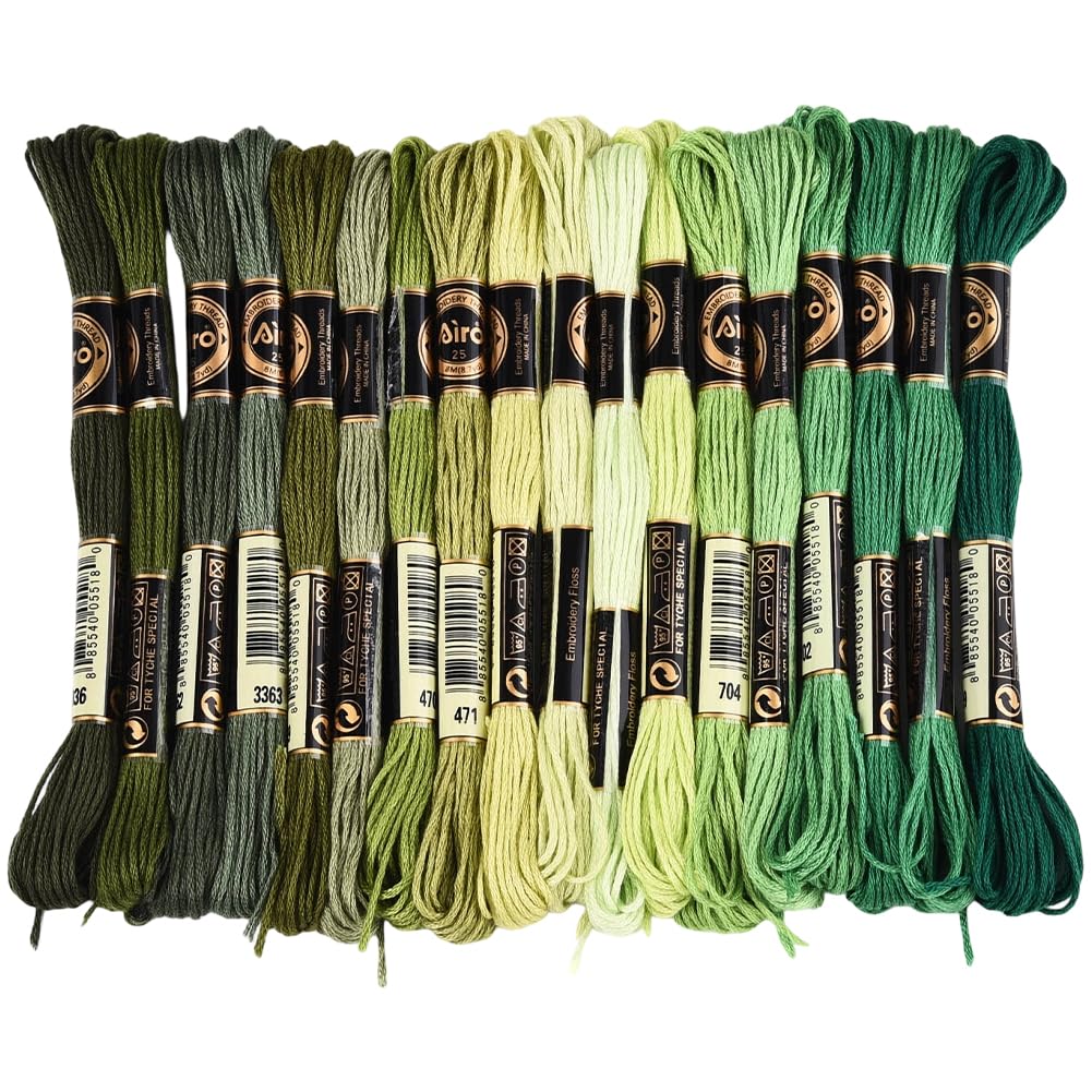 CABODYALS 18 Skeins 6 Strands Green Embroidery Thread Cross Stitch Variegated Gradient Floss Friendship Bracelet String Yarn Polyester Threads for Hand Sewing Needlecraft Jewellery Diy Craft Stitching