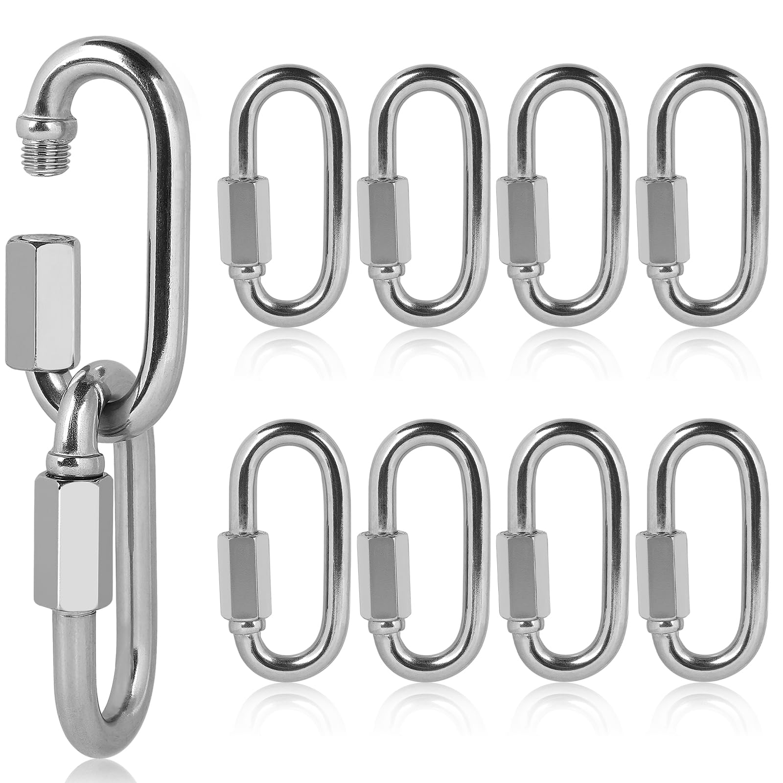 EFUTURETIME 10 x Moschettoni a Vite M8 in Acciaio Inox 304, Moschettoni di Sicurezza con Capacità di Carico di 691 kg