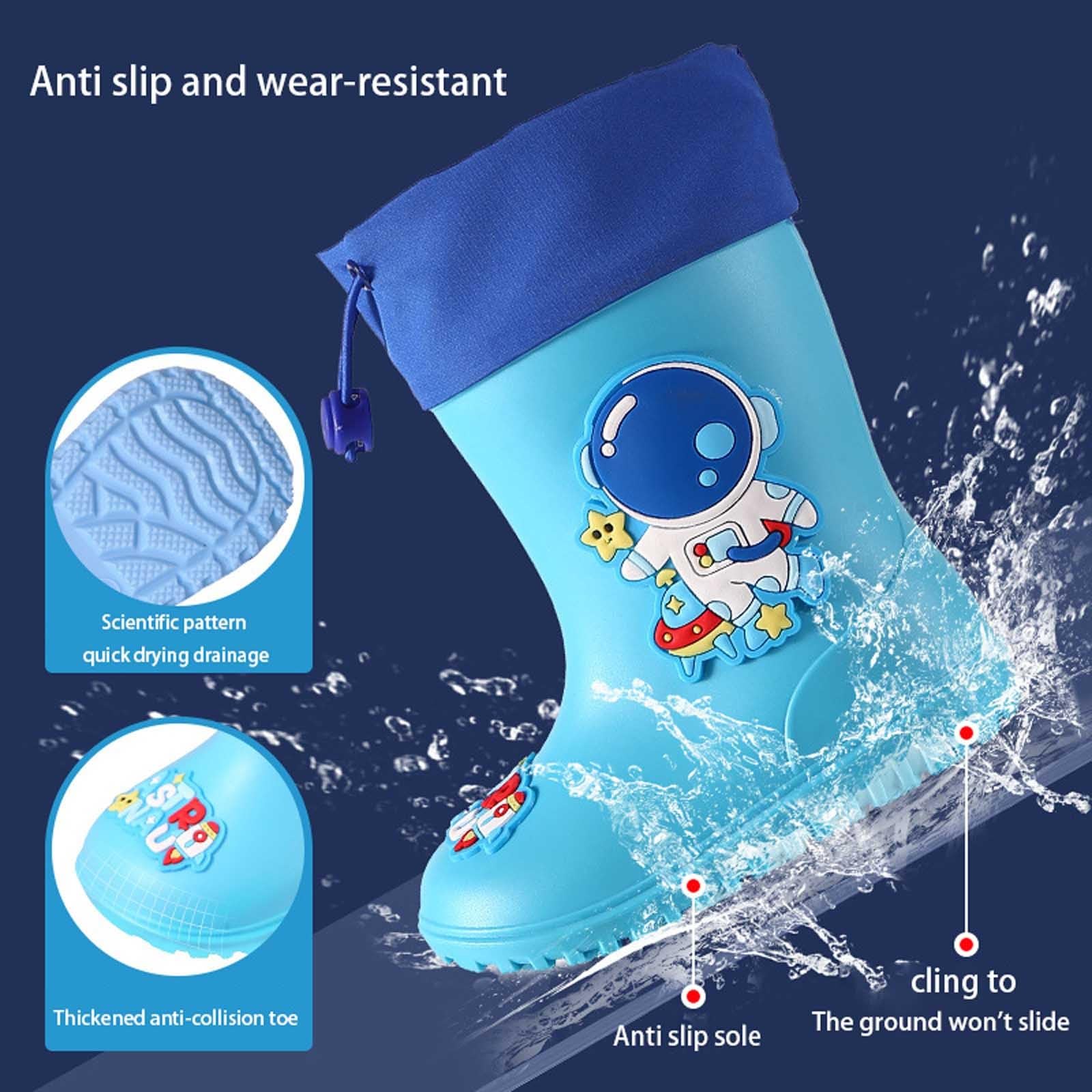 Botas niños fácil Poner Botas de Lluvia para niños y niñas, Antideslizantes, cómodas, para Jugar al Libre. (Blue, 33.5 Big Kids)