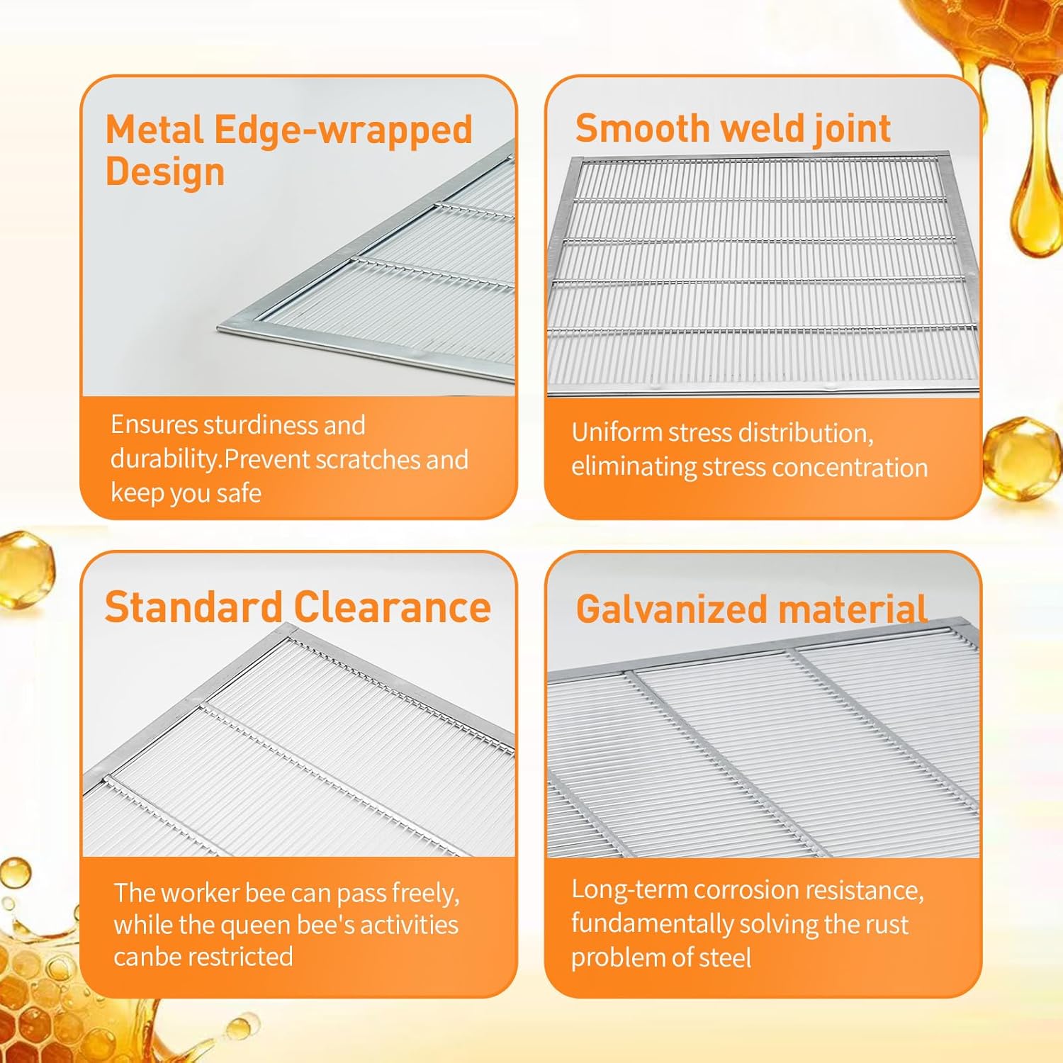 4Pcs Bee Queen Excluder 10 Frame Metal,Queen Bee Excluder 10 Frame,Bee Hive Queen Excluder 10 Frame,Beekeeping Equipment Metal, Beekeeping Tools Beekeeping Supplies(4)