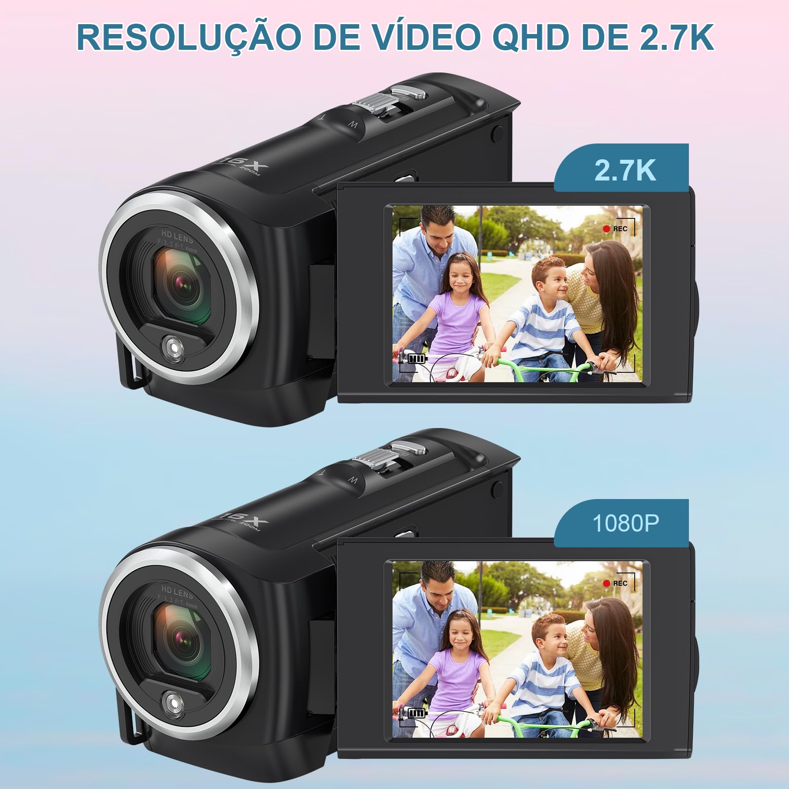 Filmadora FHD 2.7K 56MP, YouTube, com Zoom Digital 16X, Webcam