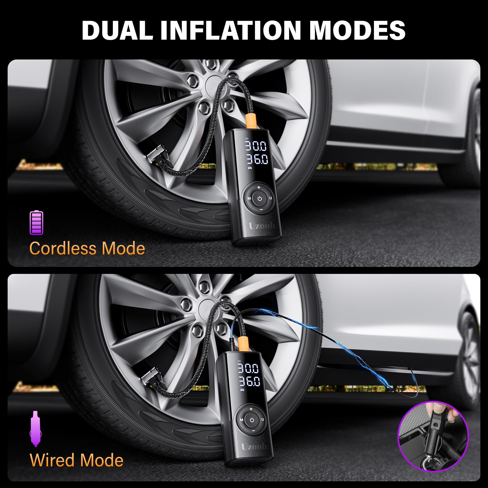 10000mha 150 Psi Tire Inflator Portable Air Compressor - 12V Car Tire Air Pump Portable with Pressure Gauge — view 7