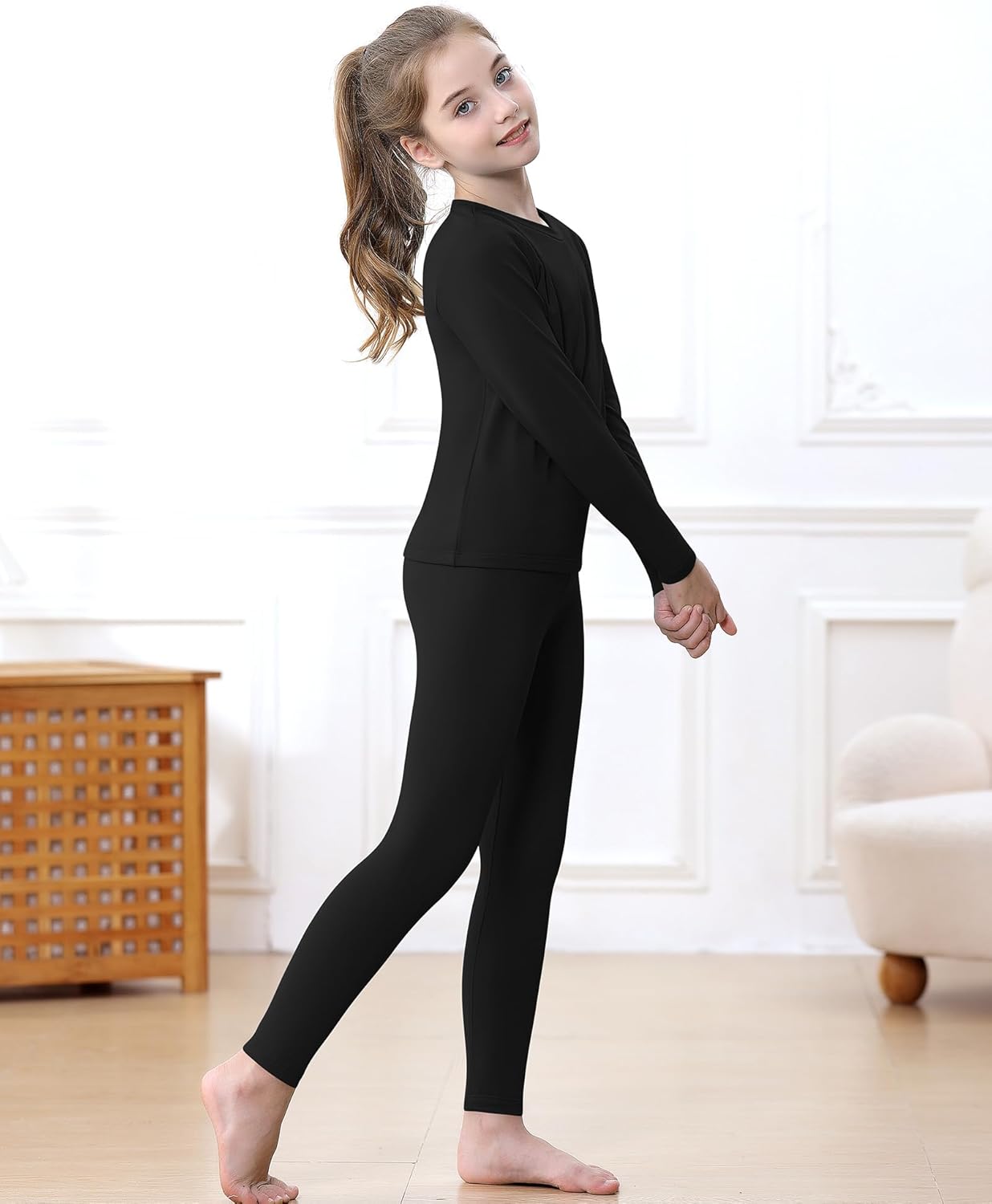 QooNoo Girls Thermal Underwear for Kids Long Johns Base Layer Set Winter Fleece Lined Top and Bottom Set