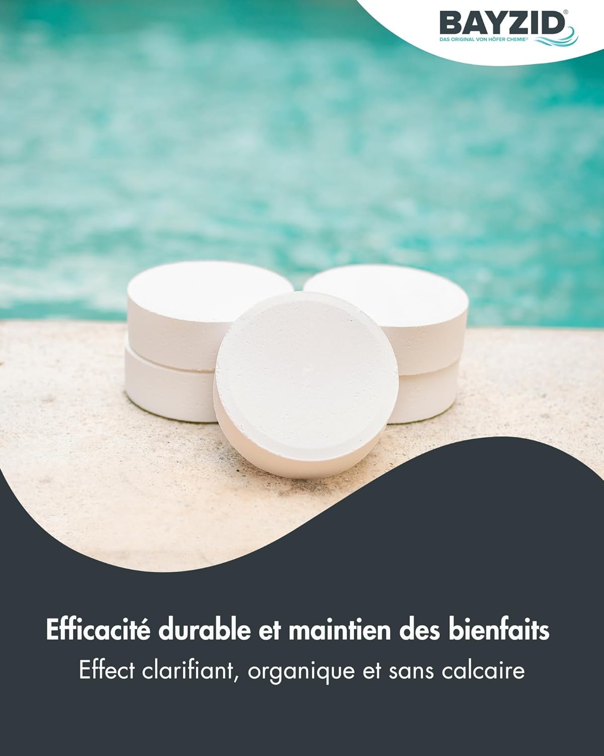 Hoefer Chemie Galets Chlore Multifonction 5 en 1 5 kg (200 g) – Traitement longue durée, eau limpide, sans acide borique, fabriqué en Europe - Image détaillée