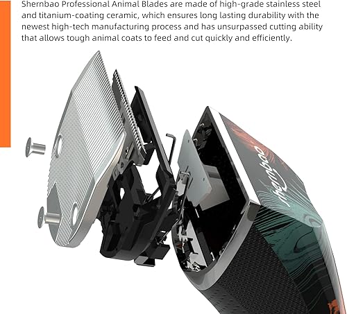 Miniatura 4 de shernbao Cortadora profesional de aseo de animales para abrigos gruesos y pesados, 5 velocidades de bajo ruido, potente hoja 5 en 1 con