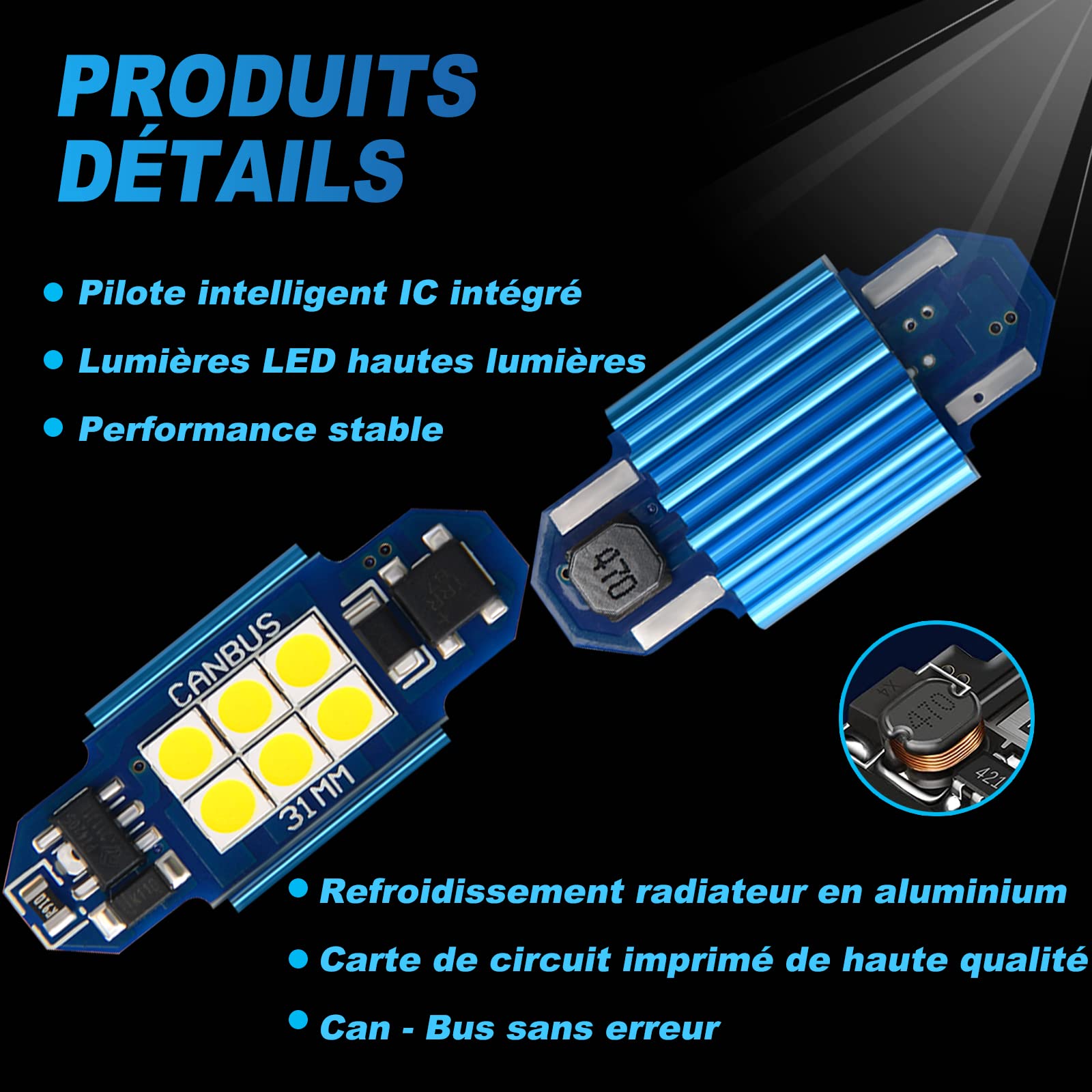 DE3175 Żarówka LED DE3021 DE3022 Żarówka LED 31 mm, 12 V 24 V CANBUS bez błędów do wnętrza Dome Light Map Light Tablica rejestracyjna Światło dzięki uprzejmości 6500 K Biały Zestaw 4 szt