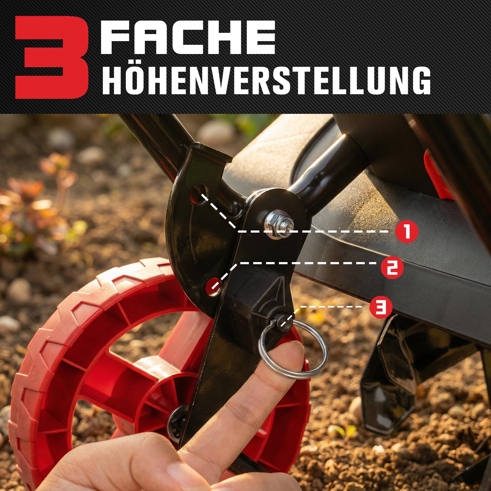MZK 41cm Arbeitsbreite1600W Elektrische Bodenhacke mit 21cm Arbeitstiefe, klappbarem Handgriff und Transporträdern, Motorhacke für Rasen, Garten und Hof